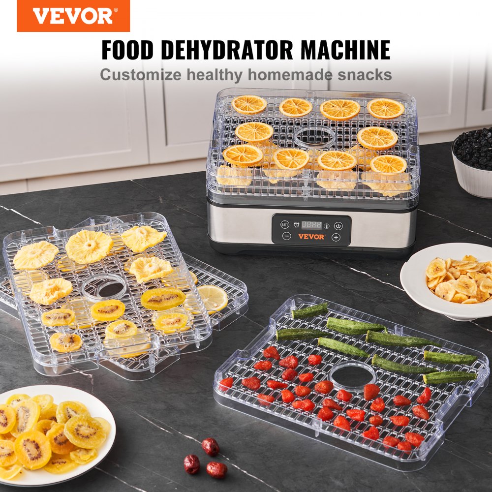 VEVOR Food Dehydrator Machine, 5 Plastic Trays, 300W Electric Food Dryer w/ Digital Adjustable Timer & Temperature for Jerky, Herb, Meat, Beef, Fruit, Dog Treats and Vegetables, ETL Listed