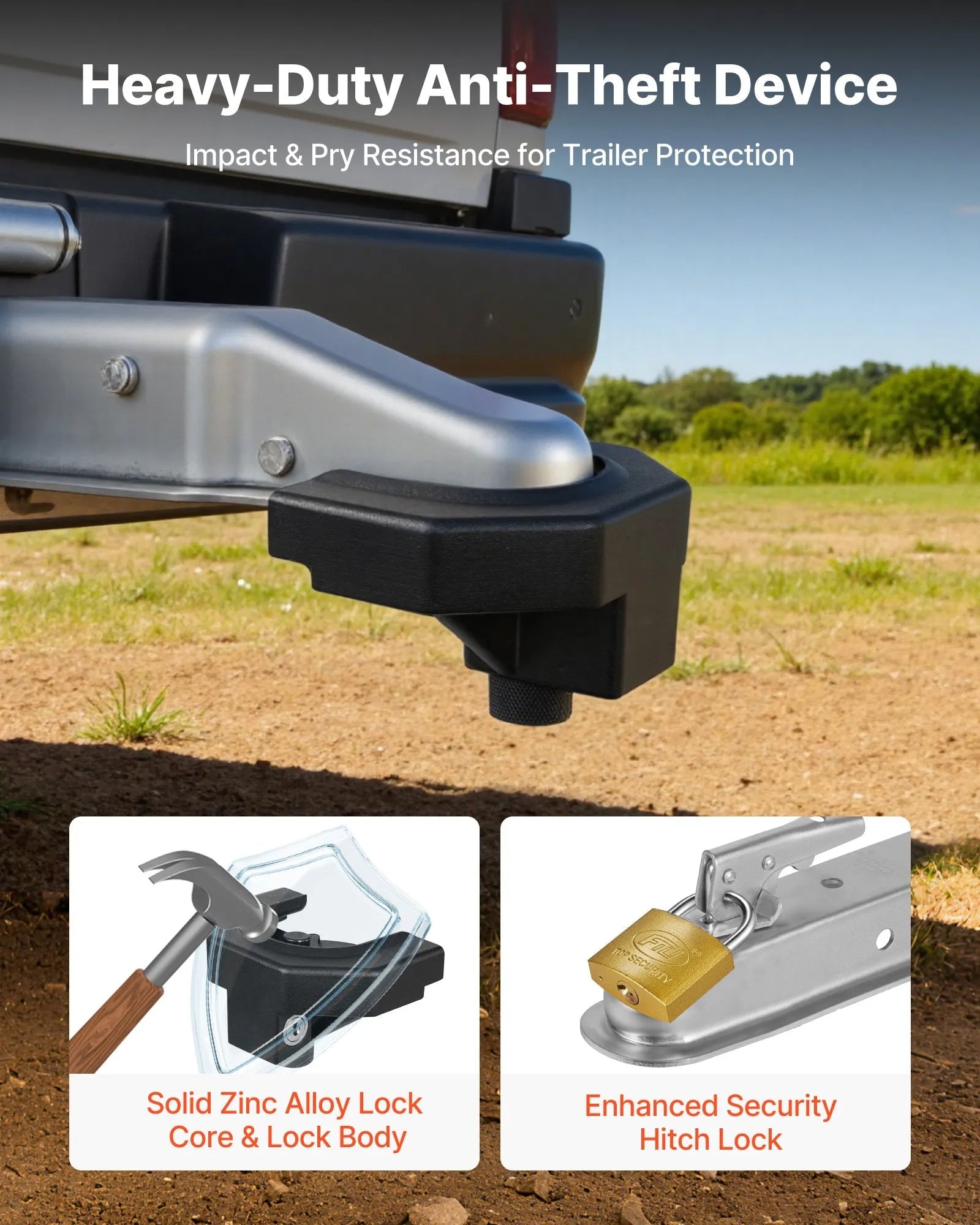 VEVOR Trailer Hitch Lock Kit, Compatible with 2-5/16 in Couplers, Heavy-Duty Anti-Theft Trailer Ball Lock with 3 Keys & Padlock, Prying-Resistant & Impact-Resistant, Fits for RVs, Boats, Trailers