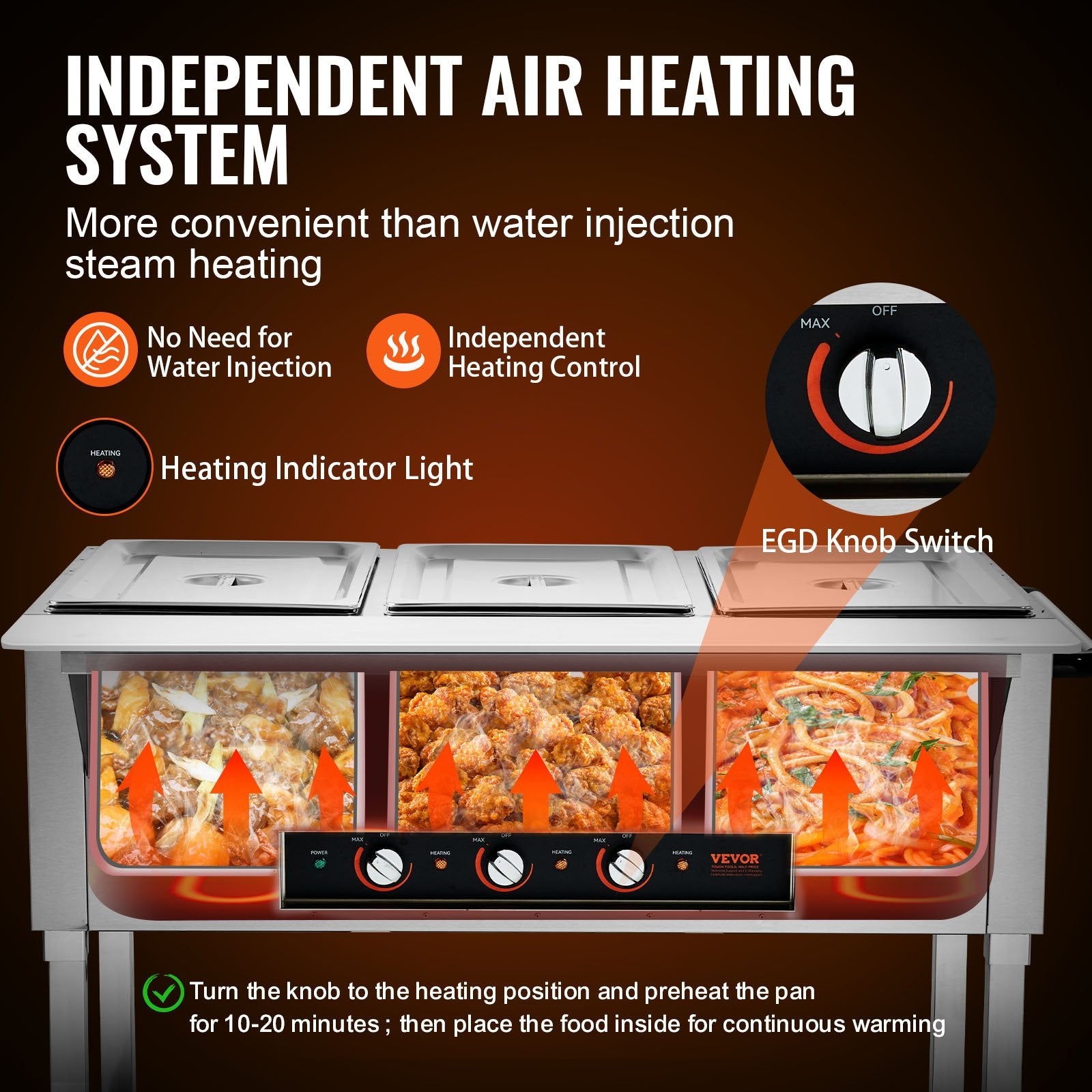 VEVOR 3-Pan Commercial Food Warmer, 3x 20.6QT Electric Steam Table, 1500W Professional Buffet Catering Food Warmer with 4 Wheels (2 Lockable), Food Grade Stainless Steel Server for Party Restaurant