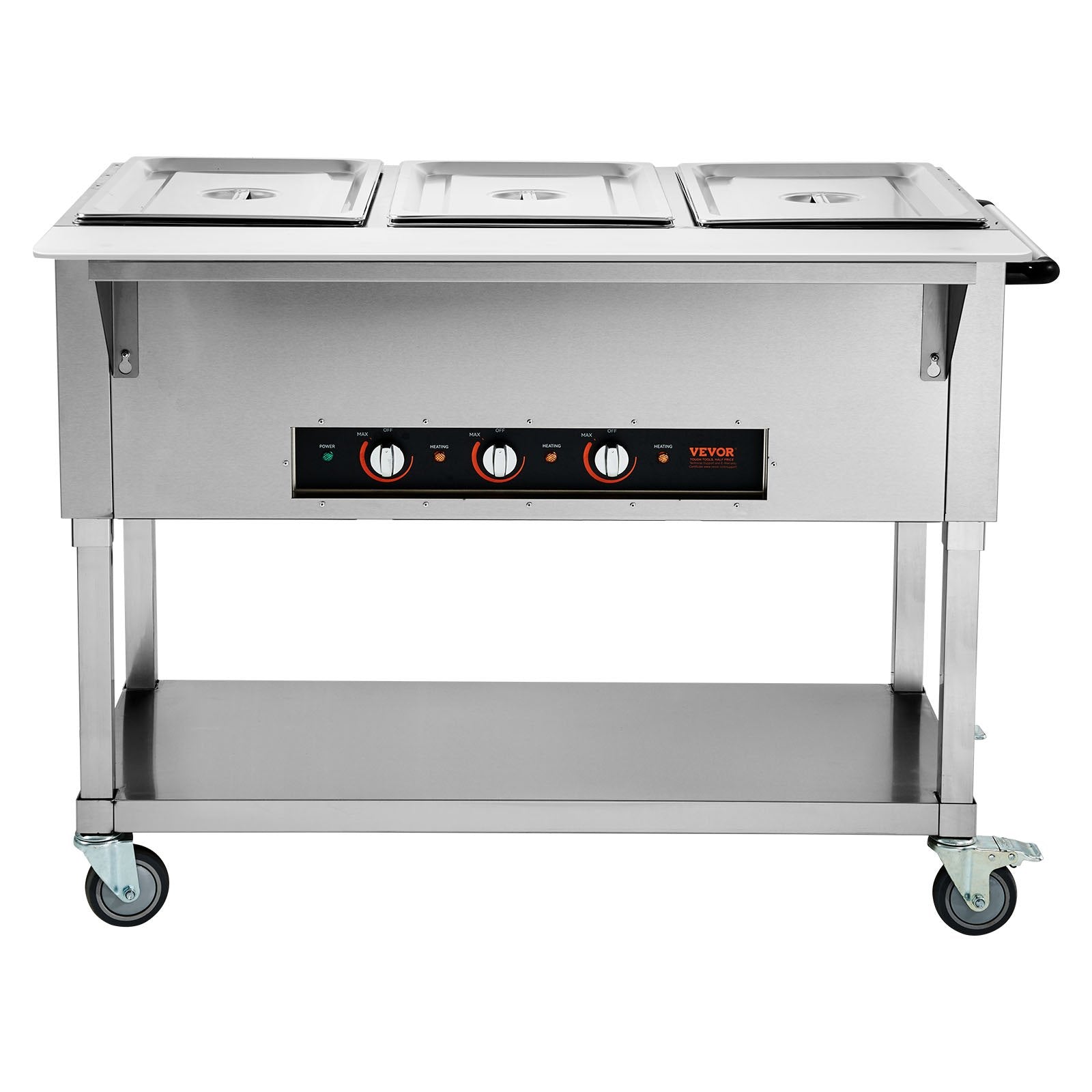 VEVOR 3-Pan Commercial Food Warmer, 3x 20.6QT Electric Steam Table, 1500W Professional Buffet Catering Food Warmer with 4 Wheels (2 Lockable), Food Grade Stainless Steel Server for Party Restaurant