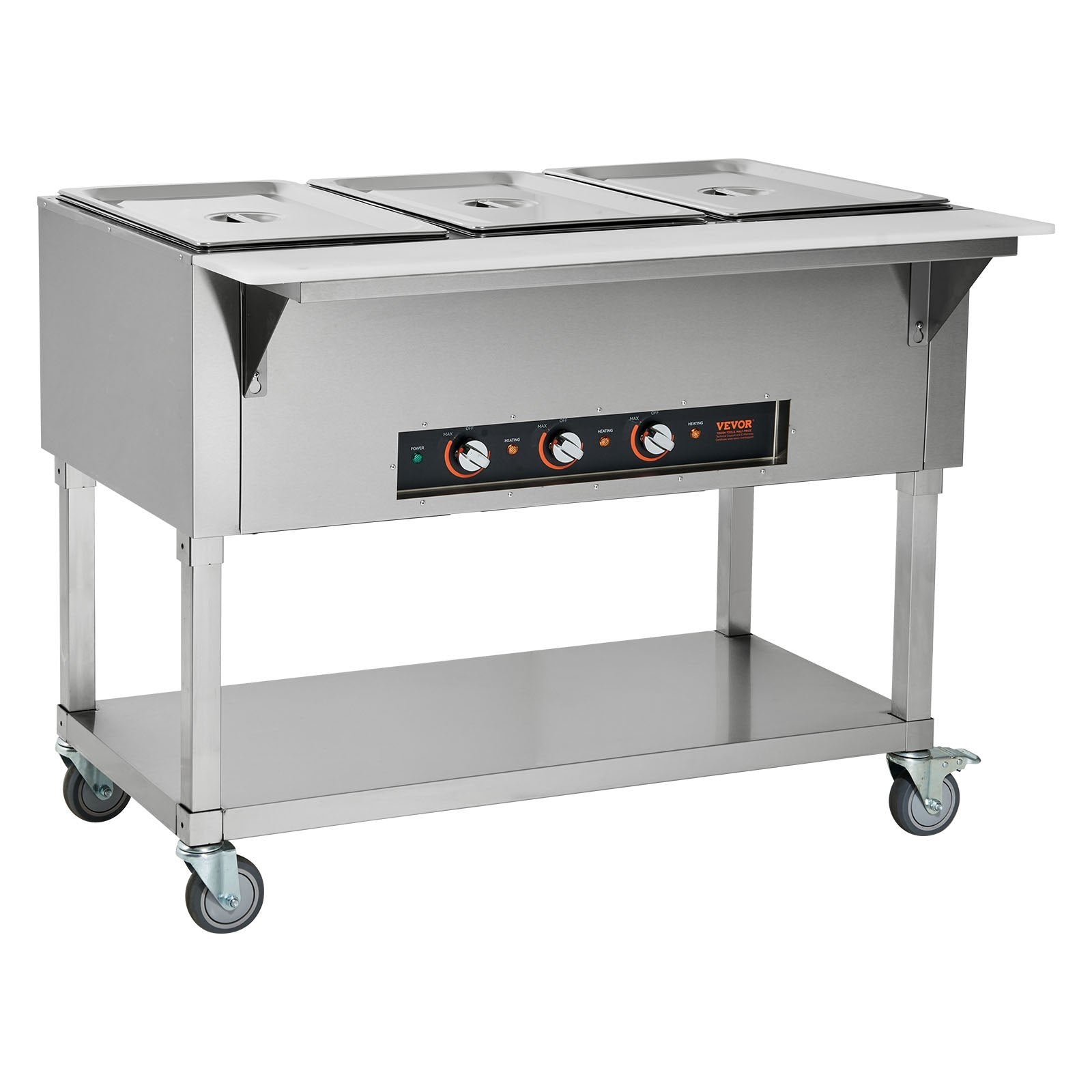 VEVOR 3-Pan Commercial Food Warmer, 3x 20.6QT Electric Steam Table, 1500W Professional Buffet Catering Food Warmer with 4 Wheels (2 Lockable), Food Grade Stainless Steel Server for Party Restaurant