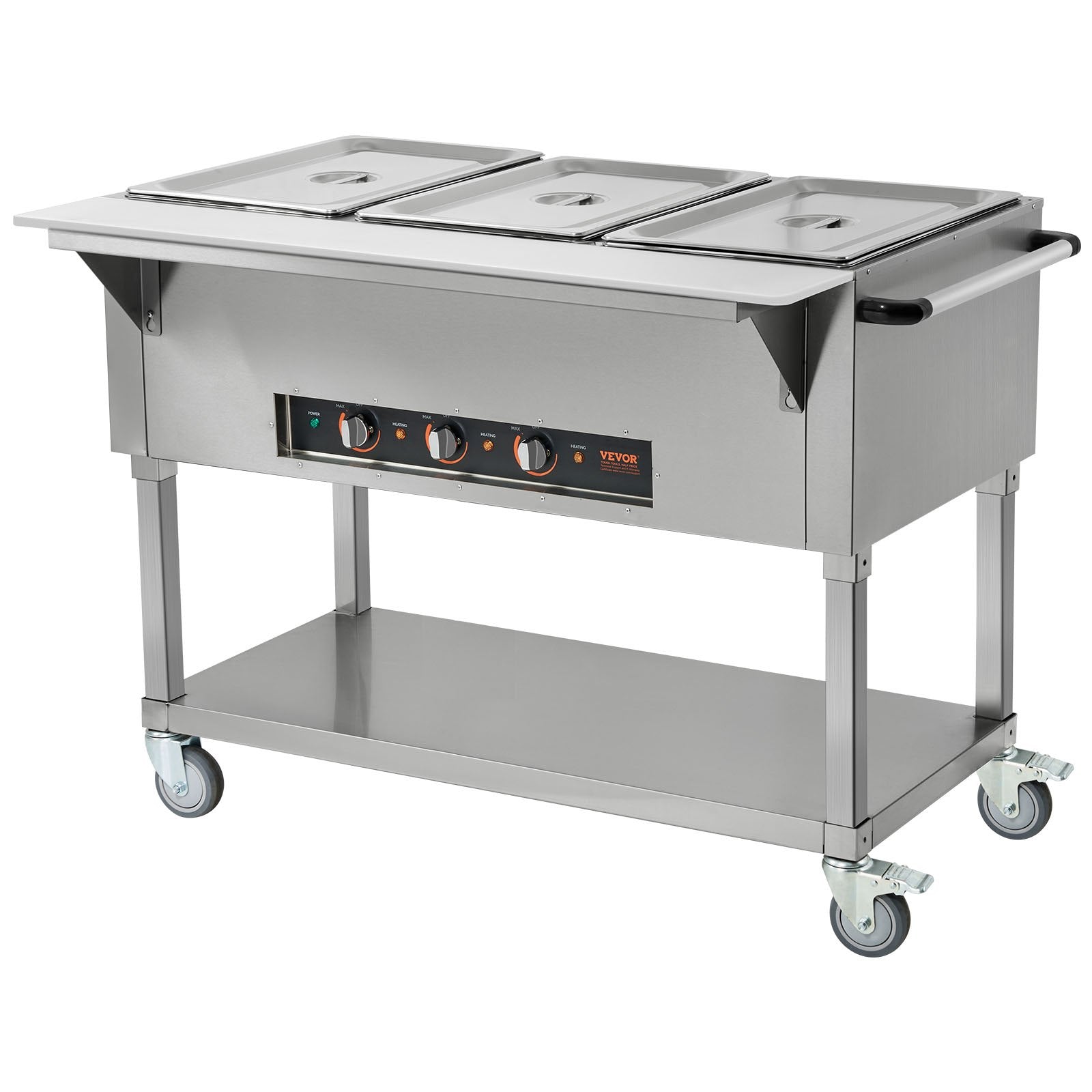 VEVOR 3-Pan Commercial Food Warmer, 3x 20.6QT Electric Steam Table, 1500W Professional Buffet Catering Food Warmer with 4 Wheels (2 Lockable), Food Grade Stainless Steel Server for Party Restaurant