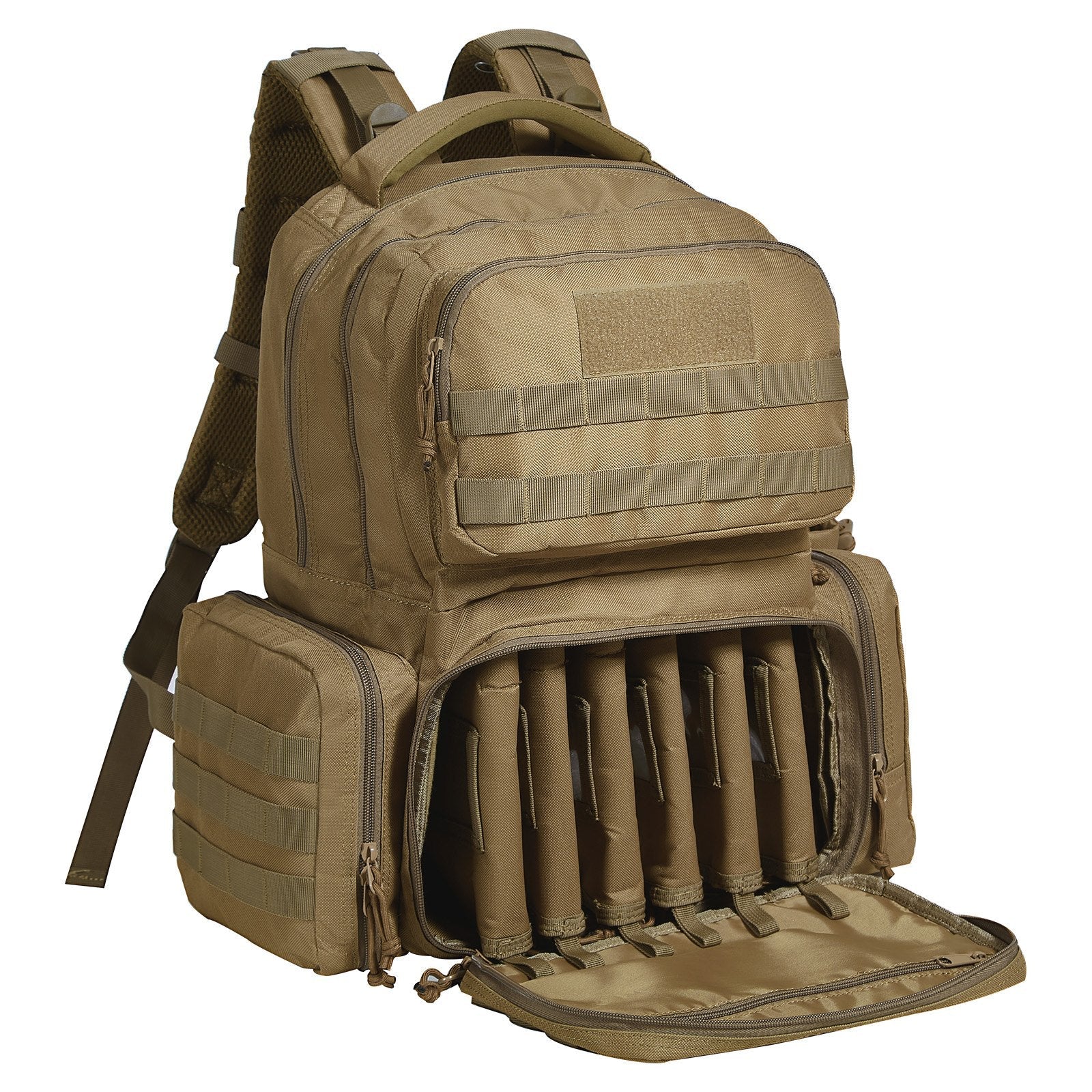 VEVOR Tactical Range Backpack for 6 Pistols Gun Backpack Brown