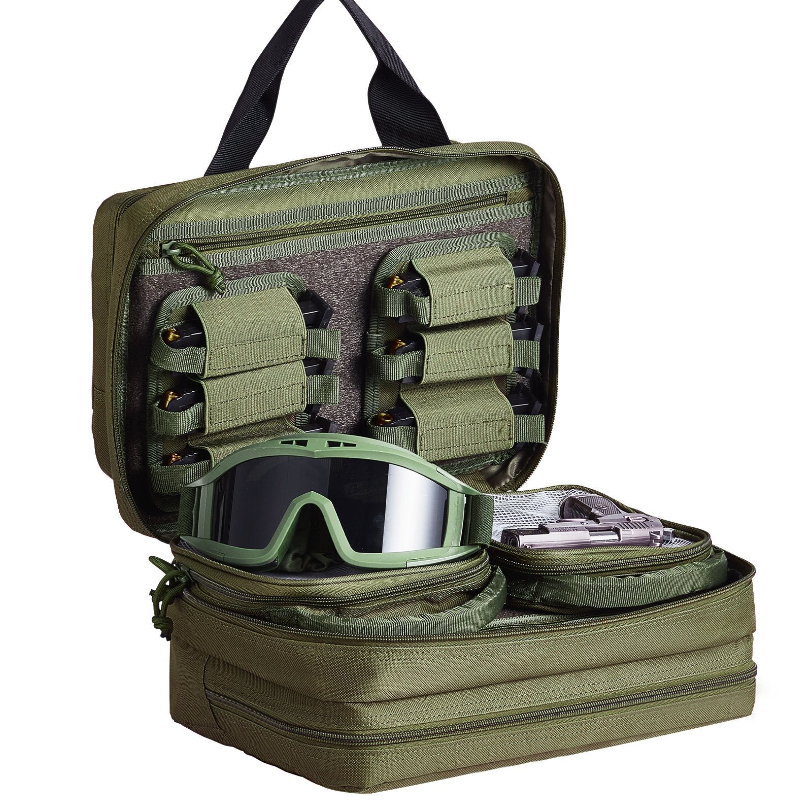 VEVOR Range Bag for 2 Pistols Tactical Gun Bag 2 Built-in Pistol Bags Green