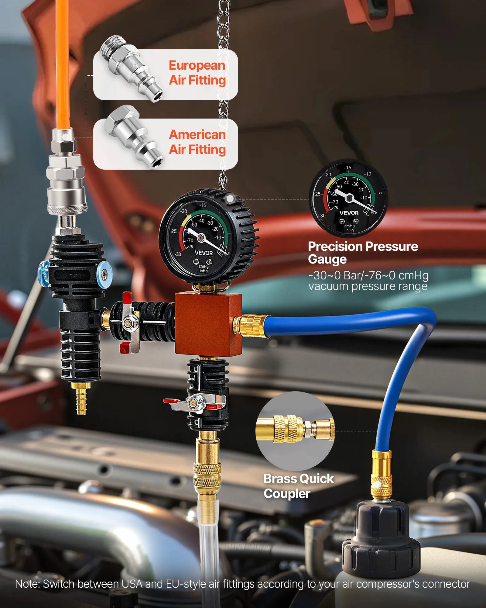 VEVOR Coolant Pressure Tester Kit, 47Pcs Radiator Vacuum Refill Kit with 3 Metal Adapters, Universal Fit, Automotive Cooling System Pressure Tester Tool, with Pressures Pump & Aluminum-Plastic Filler