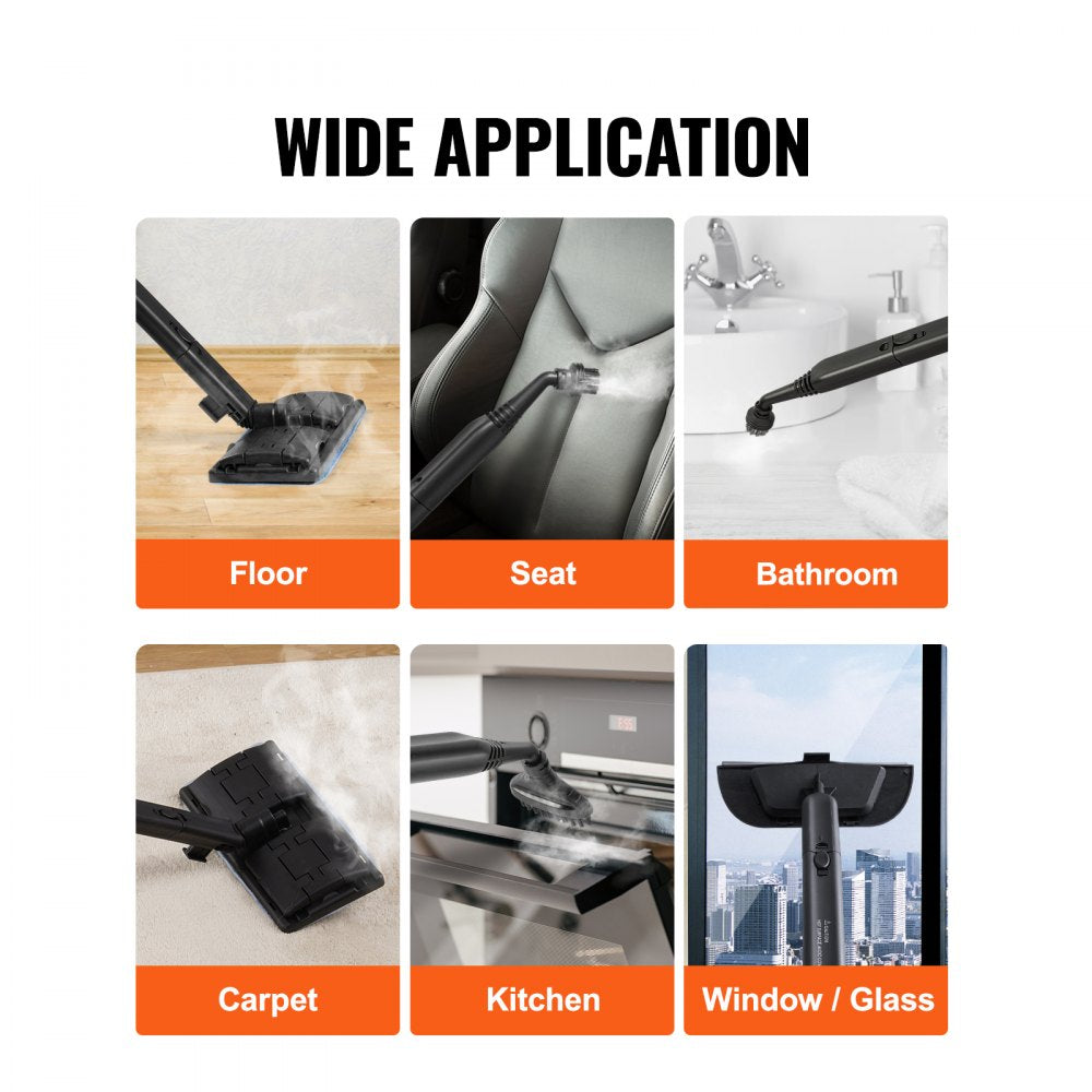 VEVOR Steam Cleaner 20 pcs Accessories 1.5L Tank for Floors Upholstery Cars