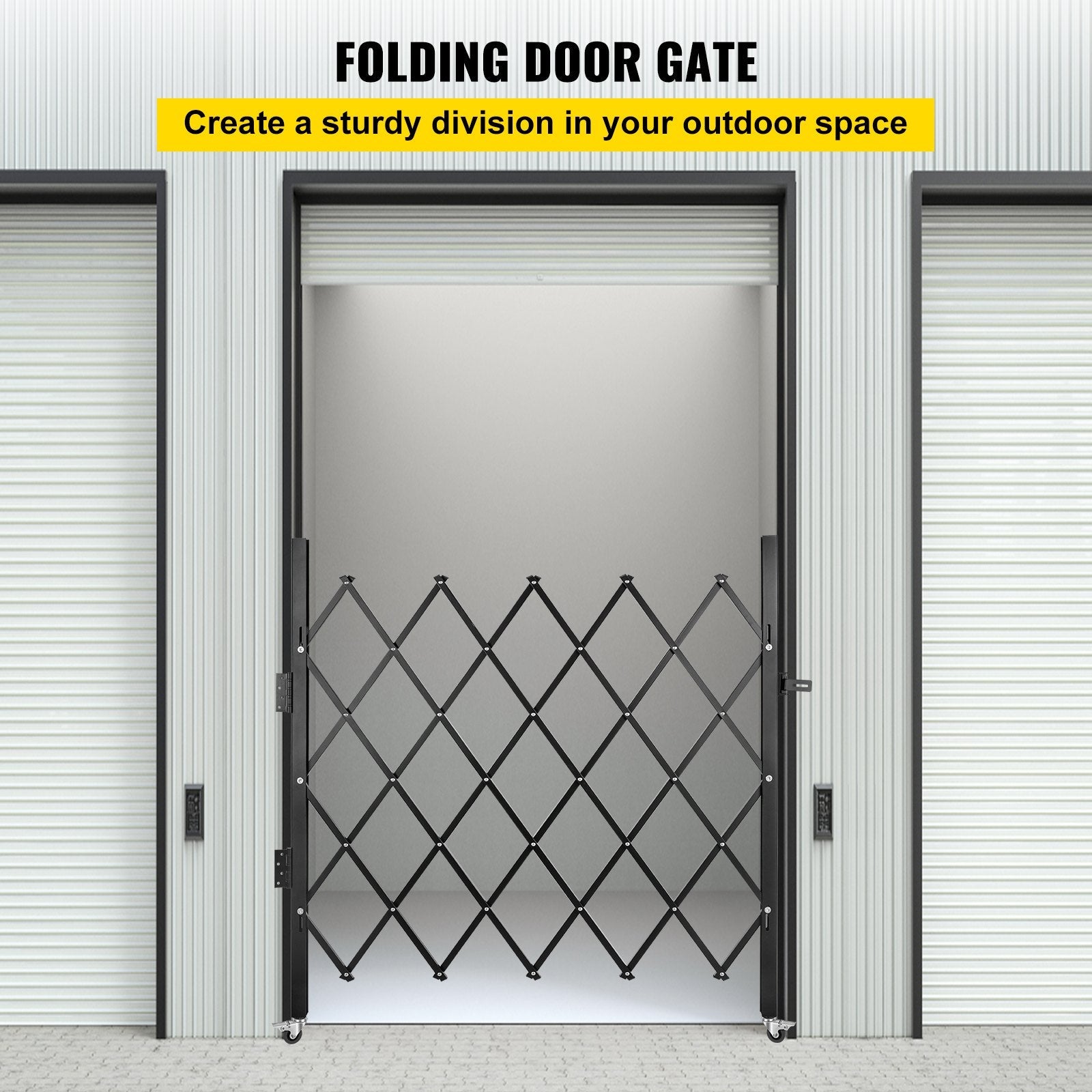 VEVOR Single Folding Security Gate, 5.1'H x 5.9'W ?61 x 71 inch?Folding Door Gate, Steel Accordion Security Gate, Flexible Expanding Security Gate, 360° Rolling Barricade Gate, Scissor Gate/Door with Padlock