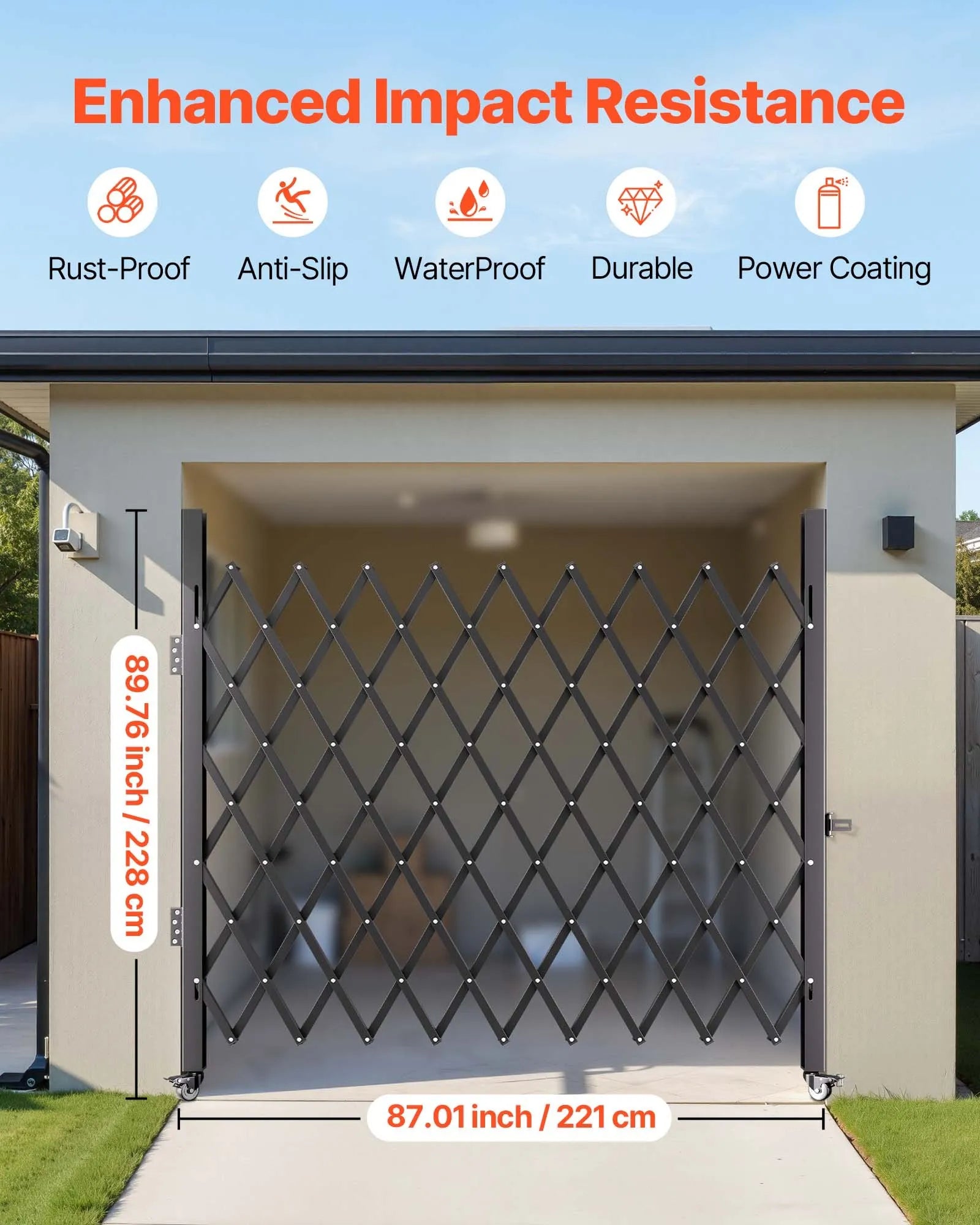 VEVOR Single Folding Security Gate, 7.1'H x 7.9' W(85 x 95 inch) Folding Door Gate, Steel Accordion Security Gate, Flexible Expanding Security Gate, 360° Rolling Barricade Gate, Scissor Gate/Door w/ Padlock