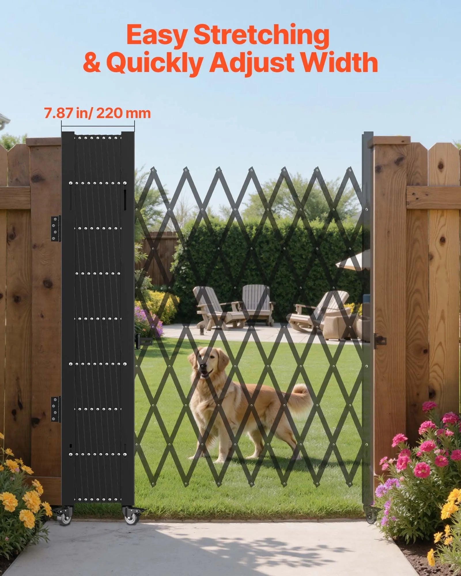 VEVOR Single Folding Security Gate, 7.1'H x 7.9' W(85 x 95 inch) Folding Door Gate, Steel Accordion Security Gate, Flexible Expanding Security Gate, 360° Rolling Barricade Gate, Scissor Gate/Door w/ Padlock