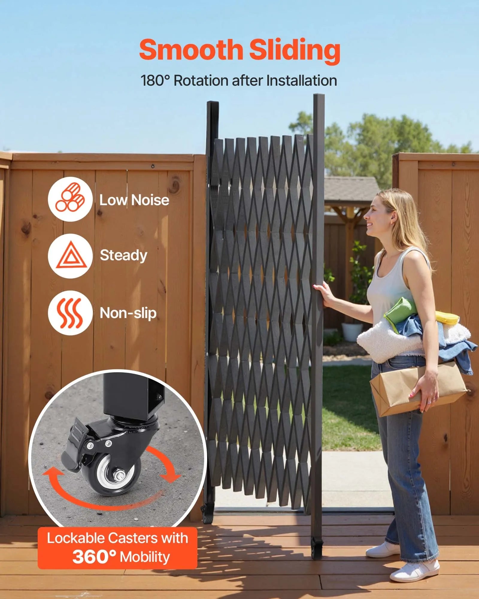 VEVOR Single Folding Security Gate, 7.1'H x 7.9' W(85 x 95 inch) Folding Door Gate, Steel Accordion Security Gate, Flexible Expanding Security Gate, 360° Rolling Barricade Gate, Scissor Gate/Door w/ Padlock