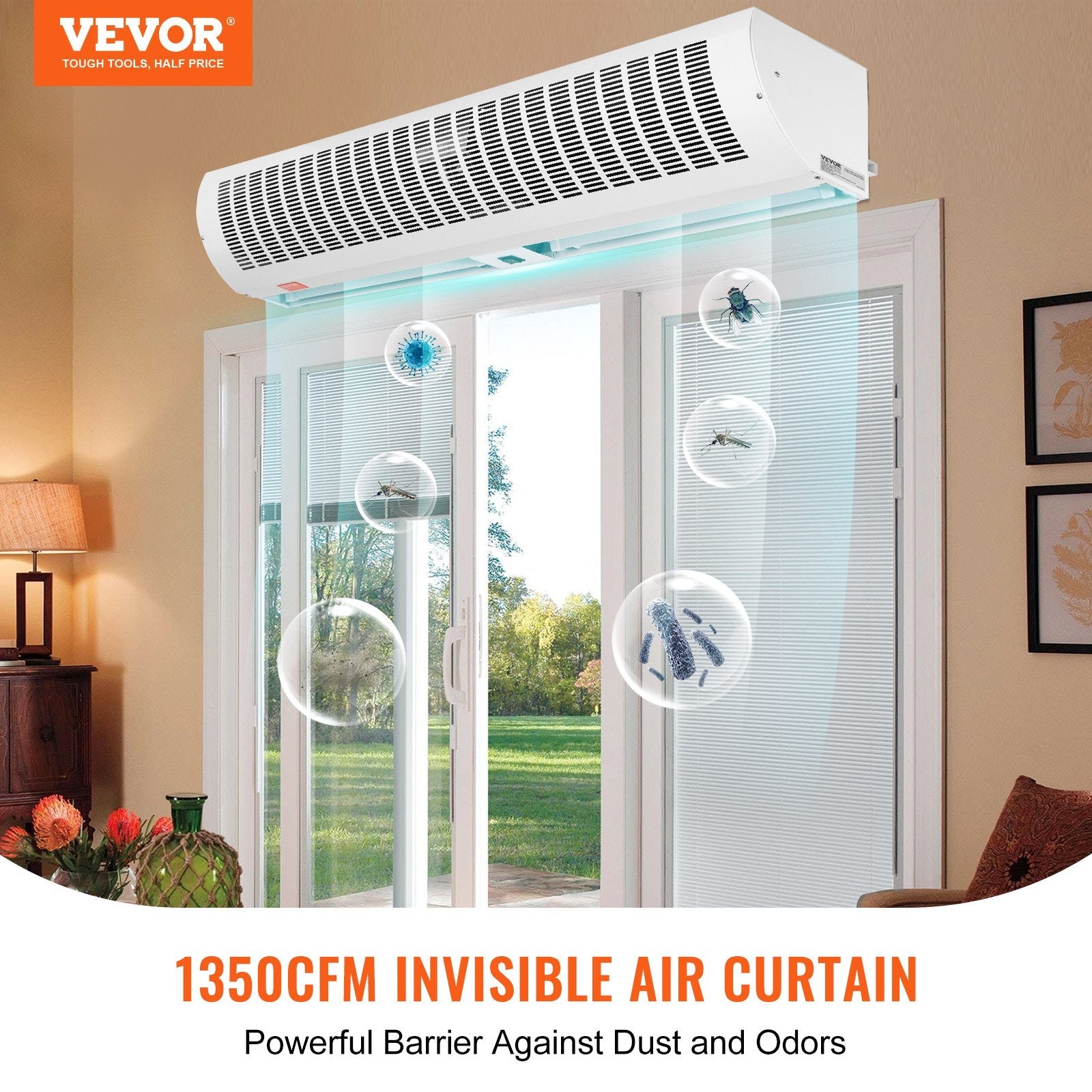 VEVOR 42" Commercial Indoor Air Curtain Super Power 2 Speeds 1350CFM, Tested to UL Standards Wall Mounted Air Curtains for Doors, Indoor Over Door Fan with Heavy Duty Limit Switch, Easy-Install 110V Unheated