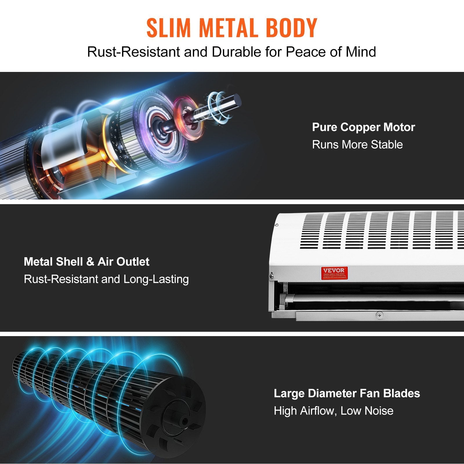 VEVOR 42" Commercial Indoor Air Curtain Super Power 2 Speeds 1350CFM, Tested to UL Standards Wall Mounted Air Curtains for Doors, Indoor Over Door Fan with Heavy Duty Limit Switch, Easy-Install 110V Unheated