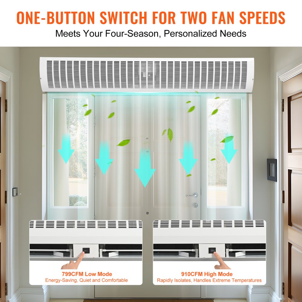 VEVOR 60" Commercial Indoor Air Curtain Super Power 2 Speeds 2100CFM, Tested to UL Standards Wall Mounted Air Curtains for Doors, Indoor Over Door Fan with Heavy Duty Limit Switch, Easy-Install 110V Unheated