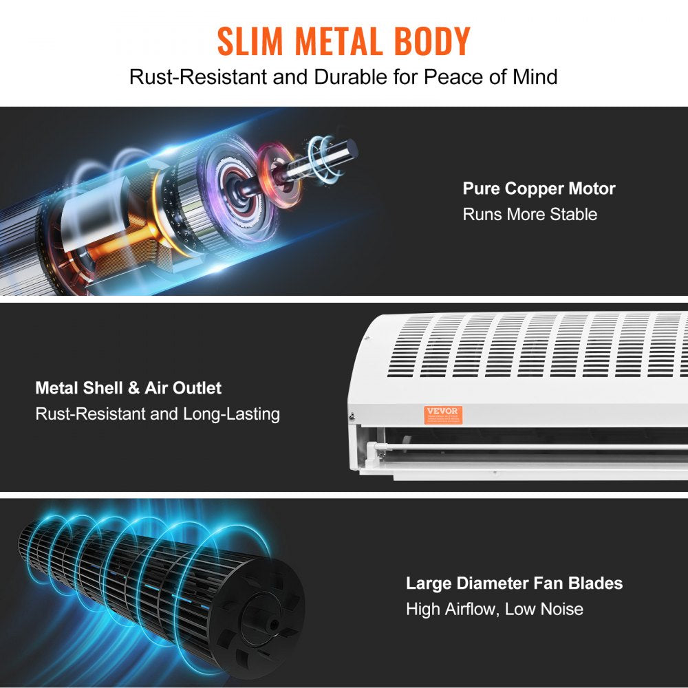 VEVOR 60" Commercial Indoor Air Curtain Super Power 2 Speeds 2100CFM, Tested to UL Standards Wall Mounted Air Curtains for Doors, Indoor Over Door Fan with Heavy Duty Limit Switch, Easy-Install 110V Unheated