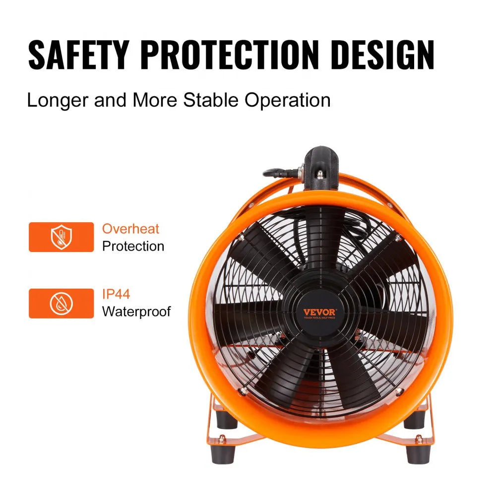 VEVOR Portable Ventilator, 12" Cylinder Fan, 560W Industrial Blower, Utility Exhaust Fan, Shop Dust Blower, Smoke Extraction Fan, Heavy Duty Ventilator, 16.4ft Duct Hose Fan, AC120V Portable Fan, Strong Airflow Ventilator