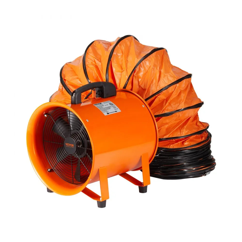 VEVOR Portable Ventilator, 12" Cylinder Fan, 560W Industrial Blower, Utility Exhaust Fan, Shop Dust Blower, Smoke Extraction Fan, Heavy Duty Ventilator, 16.4ft Duct Hose Fan, AC120V Portable Fan, Strong Airflow Ventilator