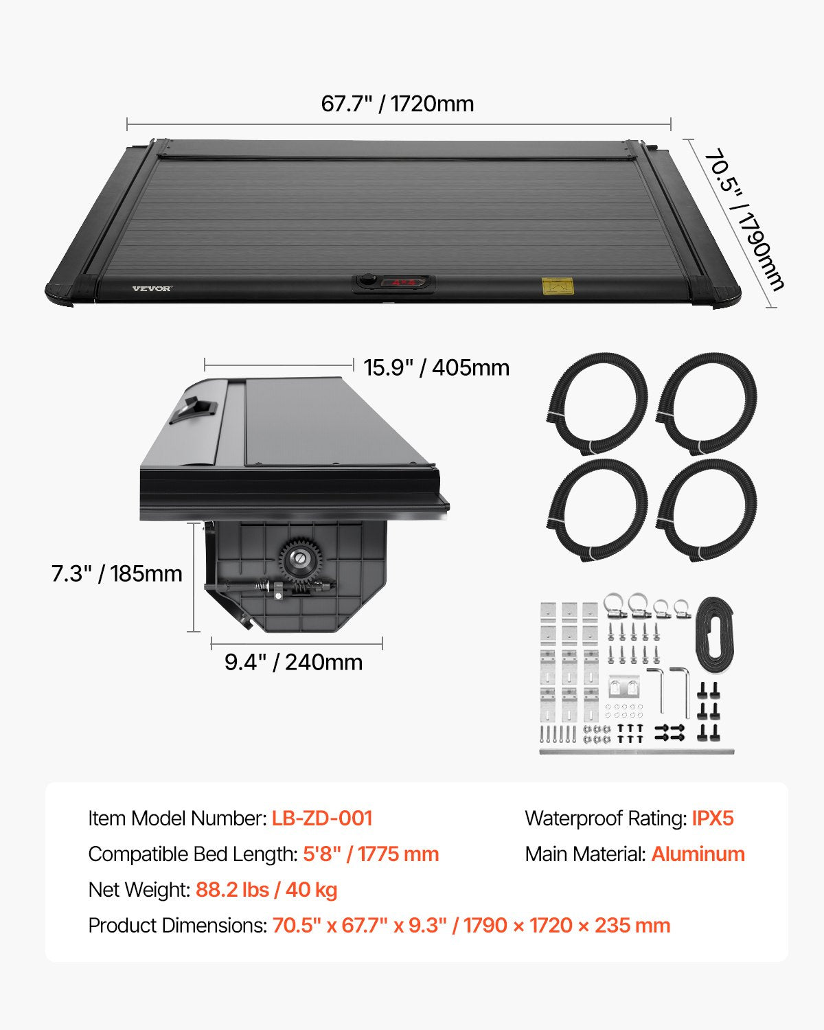 VEVOR 5.8 ft Retractable Tonneau Cover for Chevy/GMC Silverado/Sierra 1500