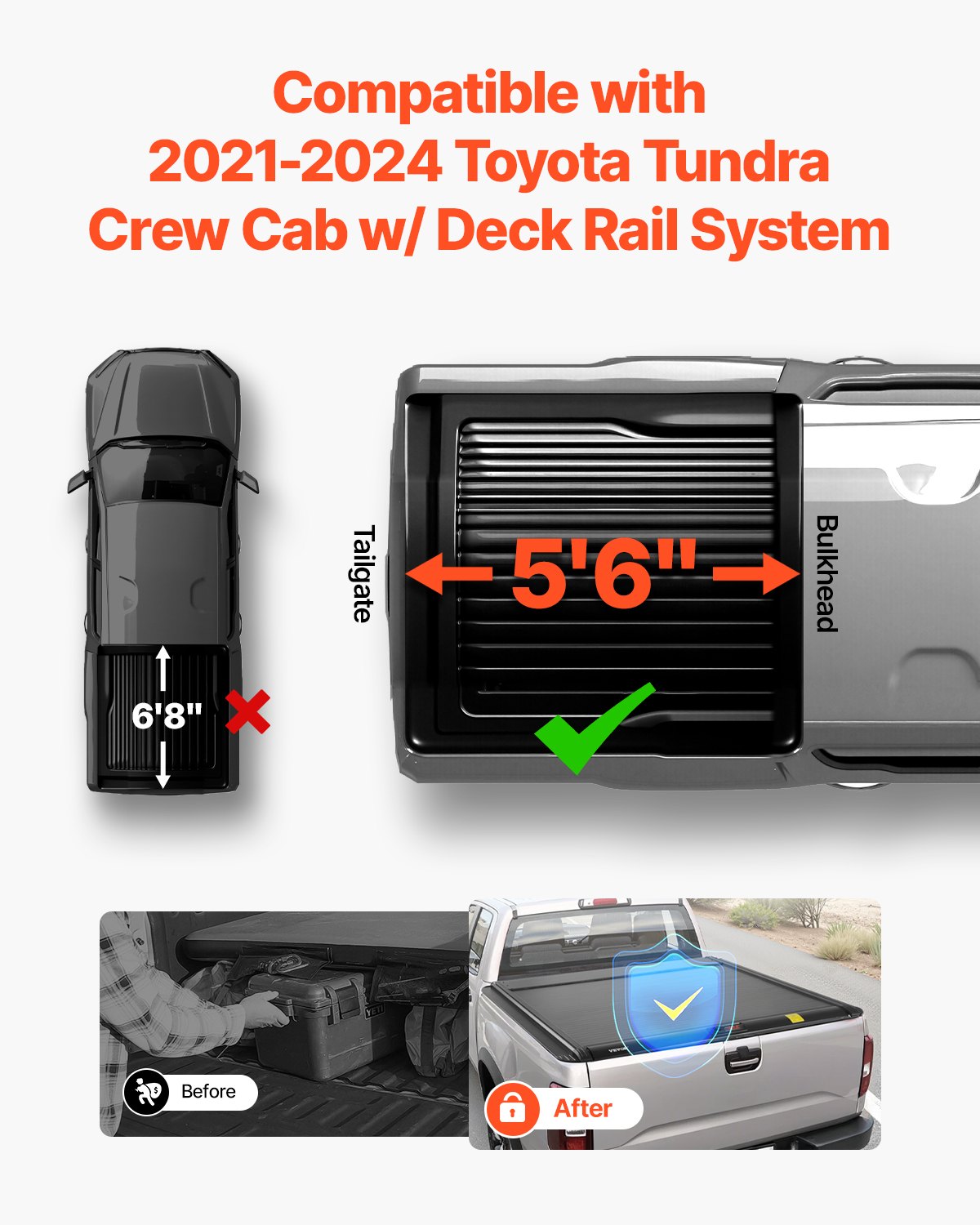 VEVOR 5.5 ft Retractable Tonneau Cover Hard Tonneau Cover for Toyota Tundra