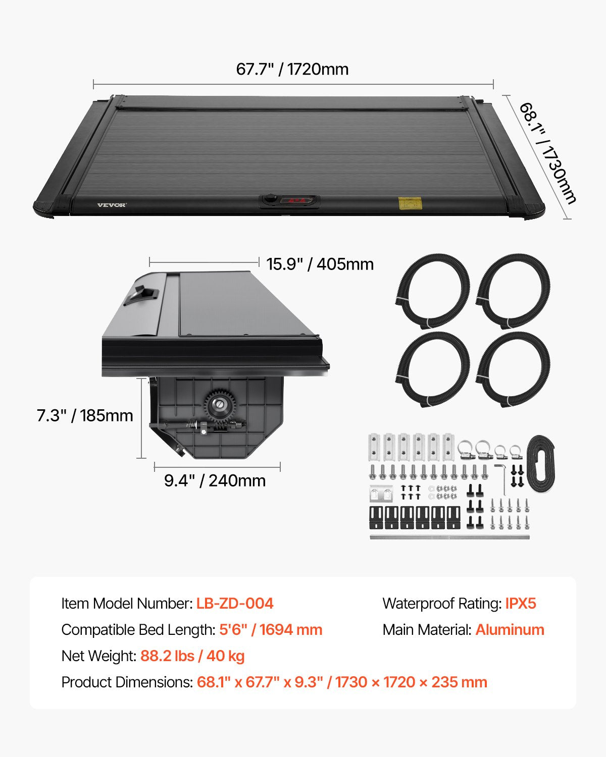 VEVOR 5.5 ft Retractable Tonneau Cover Hard Tonneau Cover for Toyota Tundra