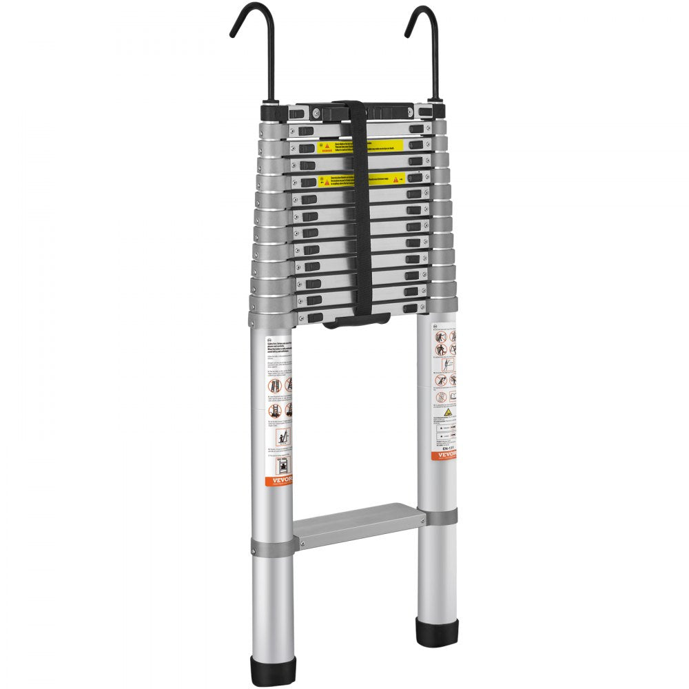 VEVOR Telescoping Ladder, 18.5 FT Aluminum One-button Retraction Collapsible Extension Ladder, 400 LBS Capacity with Non-slip Feet, Portable Multi-purpose Compact Ladder for Home, RV, Loft, ANSI Liste