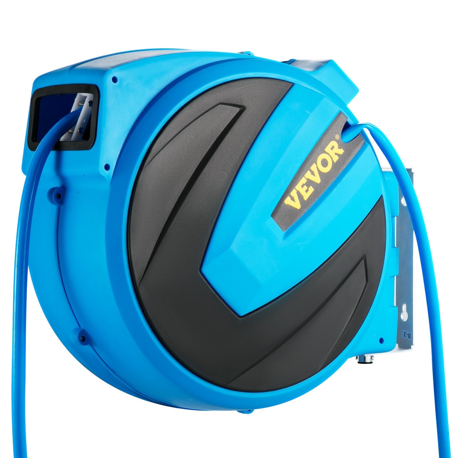 VEVOR Retractable Hose Reel, 5/8 inch x 65 ft, Any Length Lock & Automatic Rewind Water Hose, Wall Mounted Garden Hose Reel w/ 180° Swivel Bracket and 7 Pattern Hose Nozzle, Blue