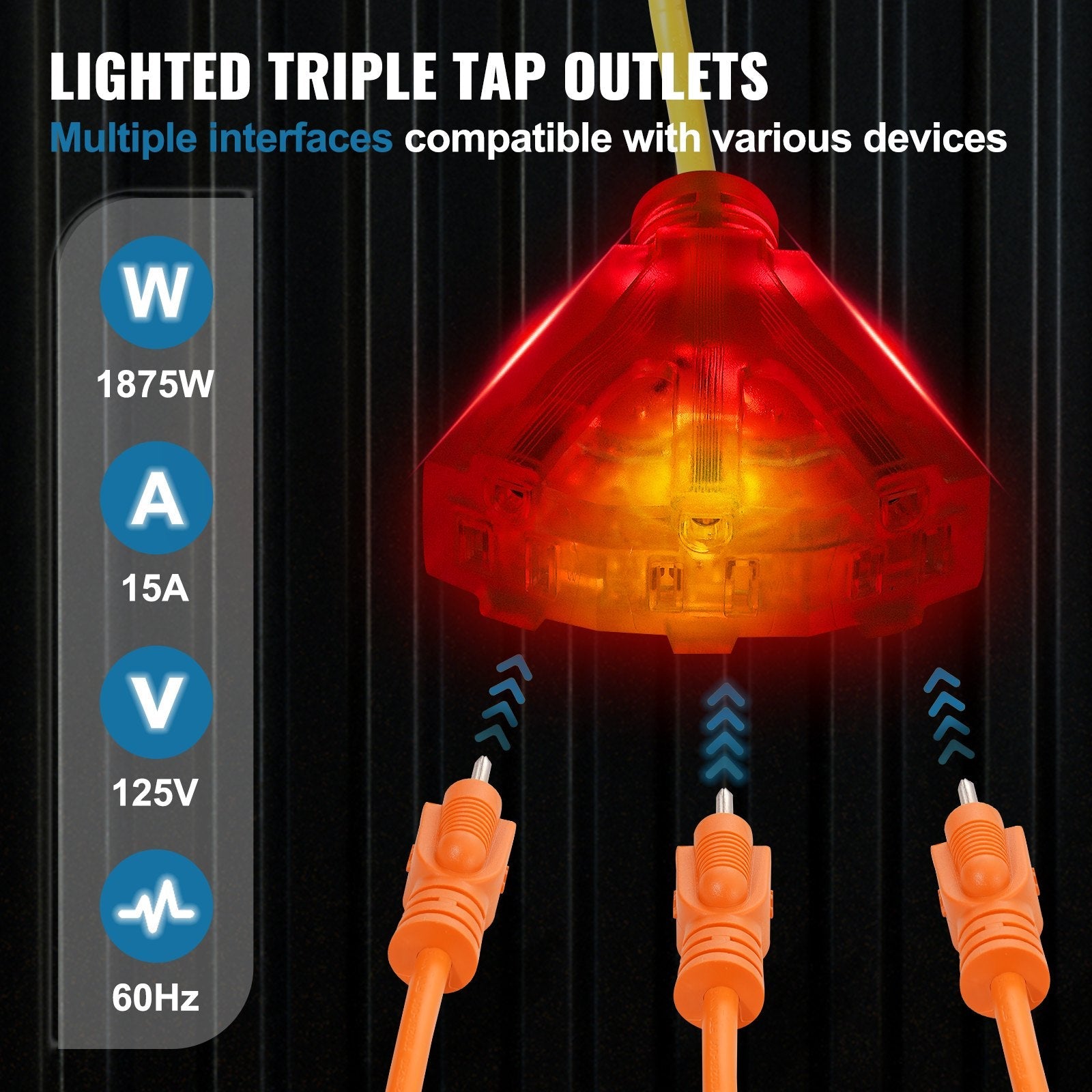 VEVOR Retractable Extension Cord Reel Power Cord Reel 45FT 12AWG/3C SJTOW