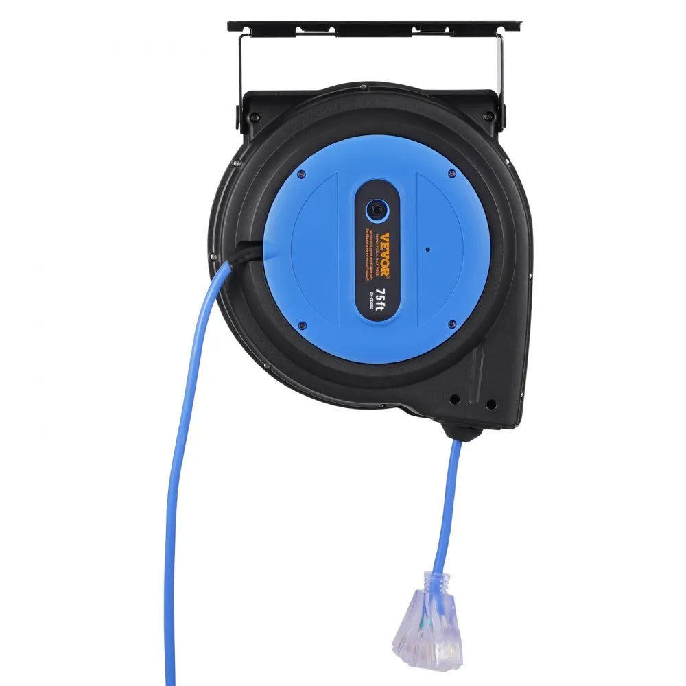 VEVOR Retractable Extension Cord Reel Power Cord Reel 75FT 14AWG/3C SJTOW