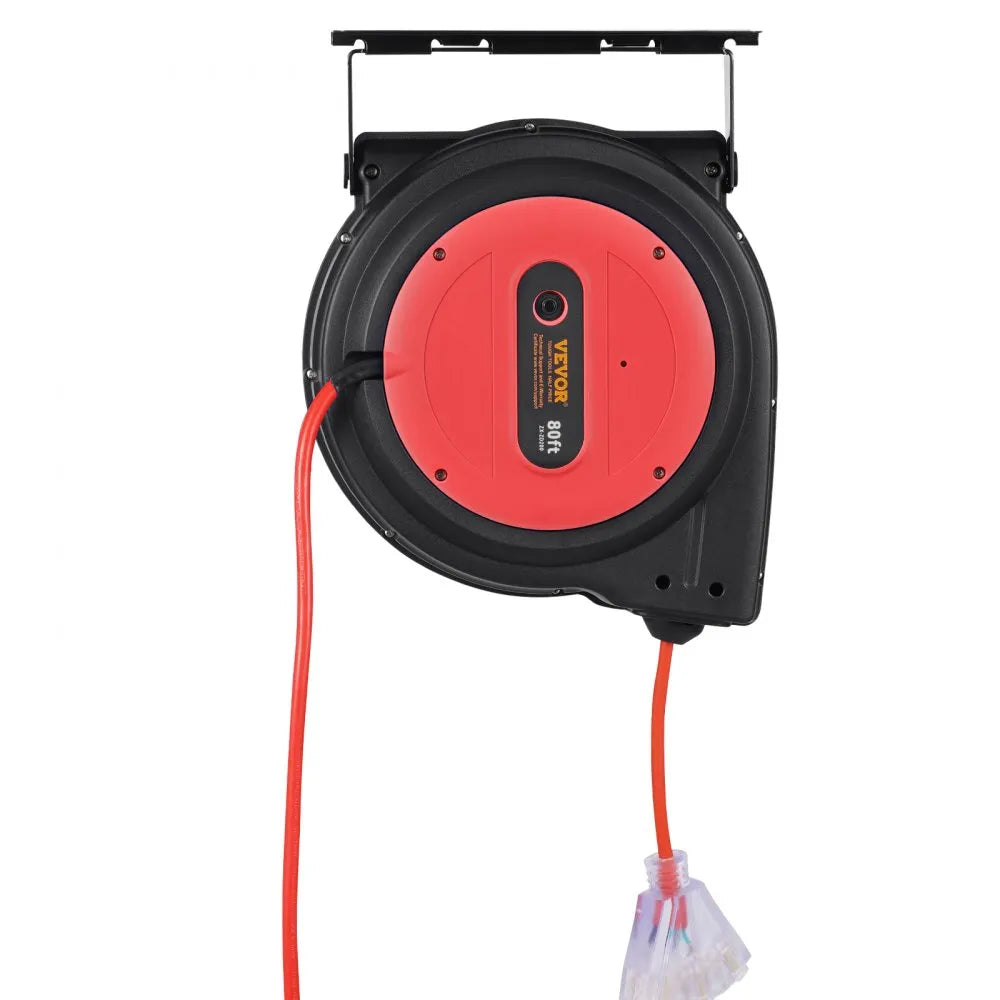 VEVOR Retractable Extension Cord Reel Power Cord Reel 80FT 12AWG/3C SJTOW