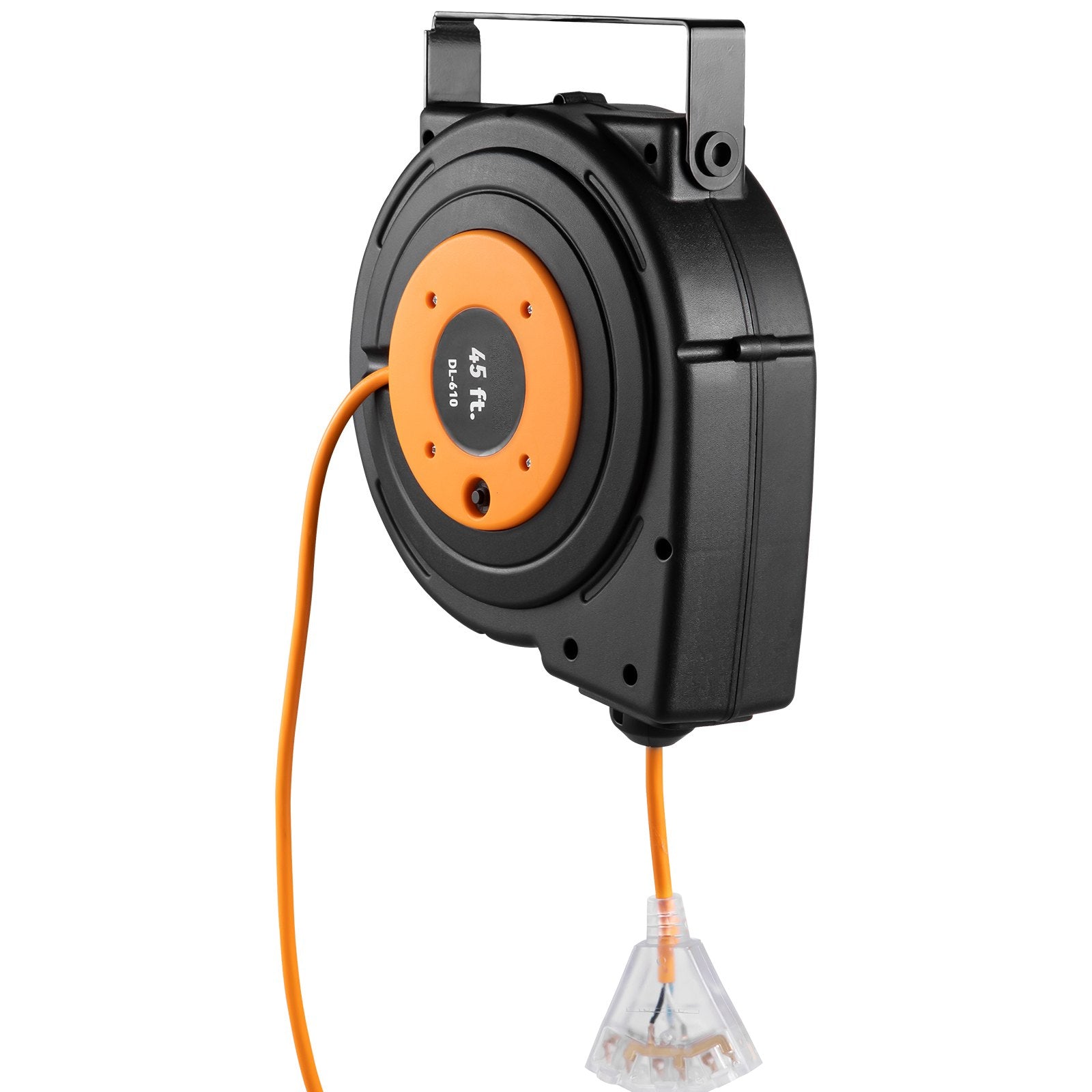 VEVOR Retractable Extension Reel, Heavy Duty 12AWG/3C SJTOW Power Cord 45 FT 12AWG, Black