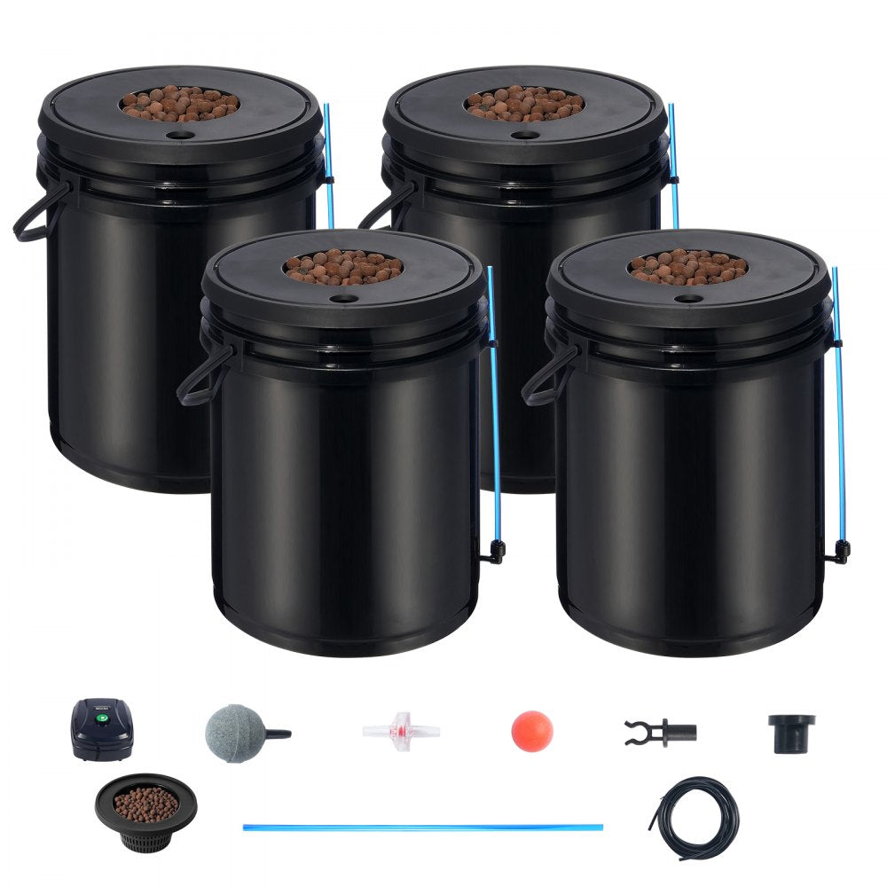 VEVOR DWC Hydroponic System, 5 Gallon 4 Buckets, Deep Water Culture Growing Bucket, Hydroponics Grow Kit with Pump, Air Stone and Water Level Device, for Indoor/Outdoor Leafy Vegetables