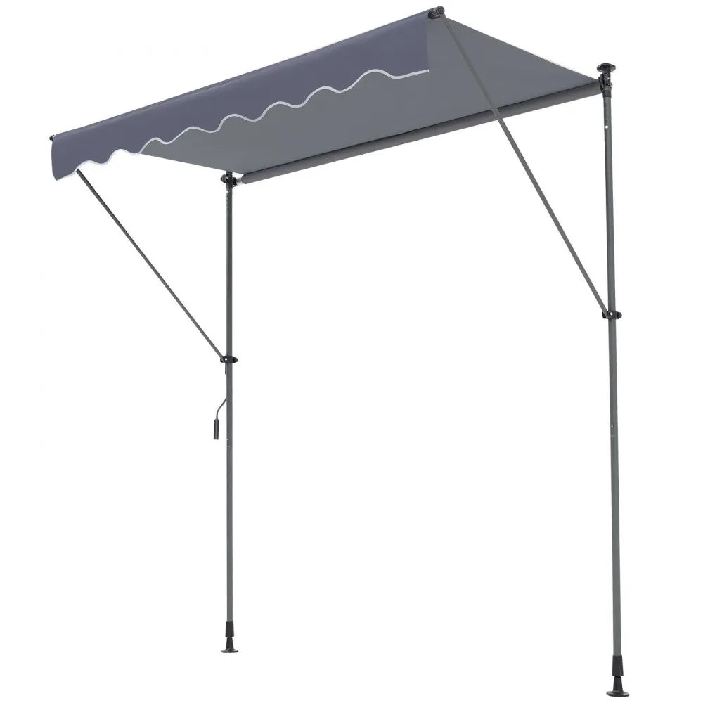 VEVOR Manual Retractable Awning, 118" Outdoor Retractable Patio Awning Sunshade Shelter, Adjustable Patio Door Window Awning Canopy with 39" Sun Shade Curtain for Backyard, Garden, Balcony
