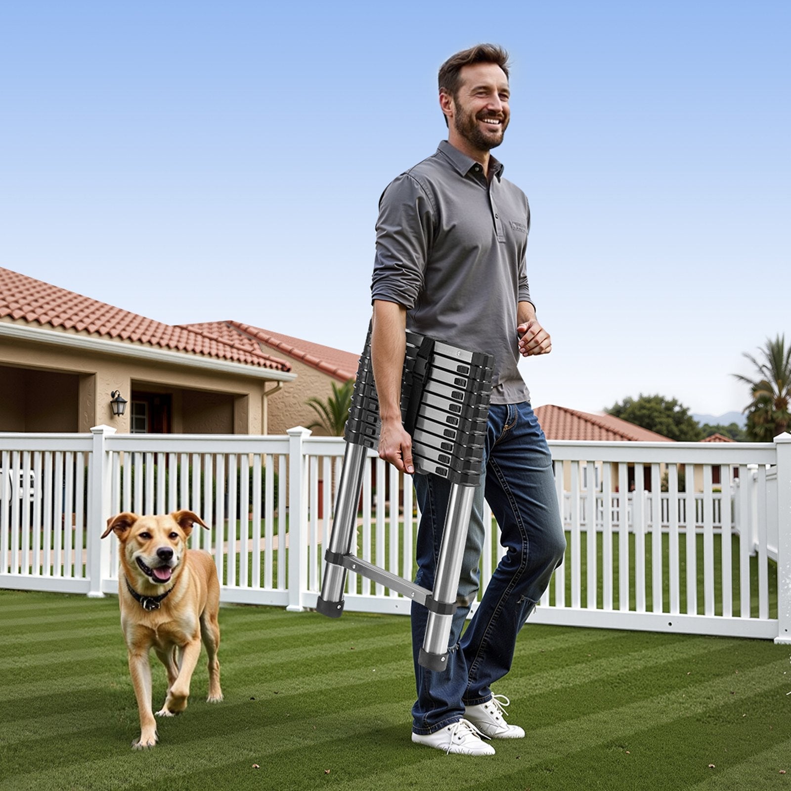 VEVOR Telescoping Ladder Stainless Steel Extension Step 10.5ft Portable Ladders