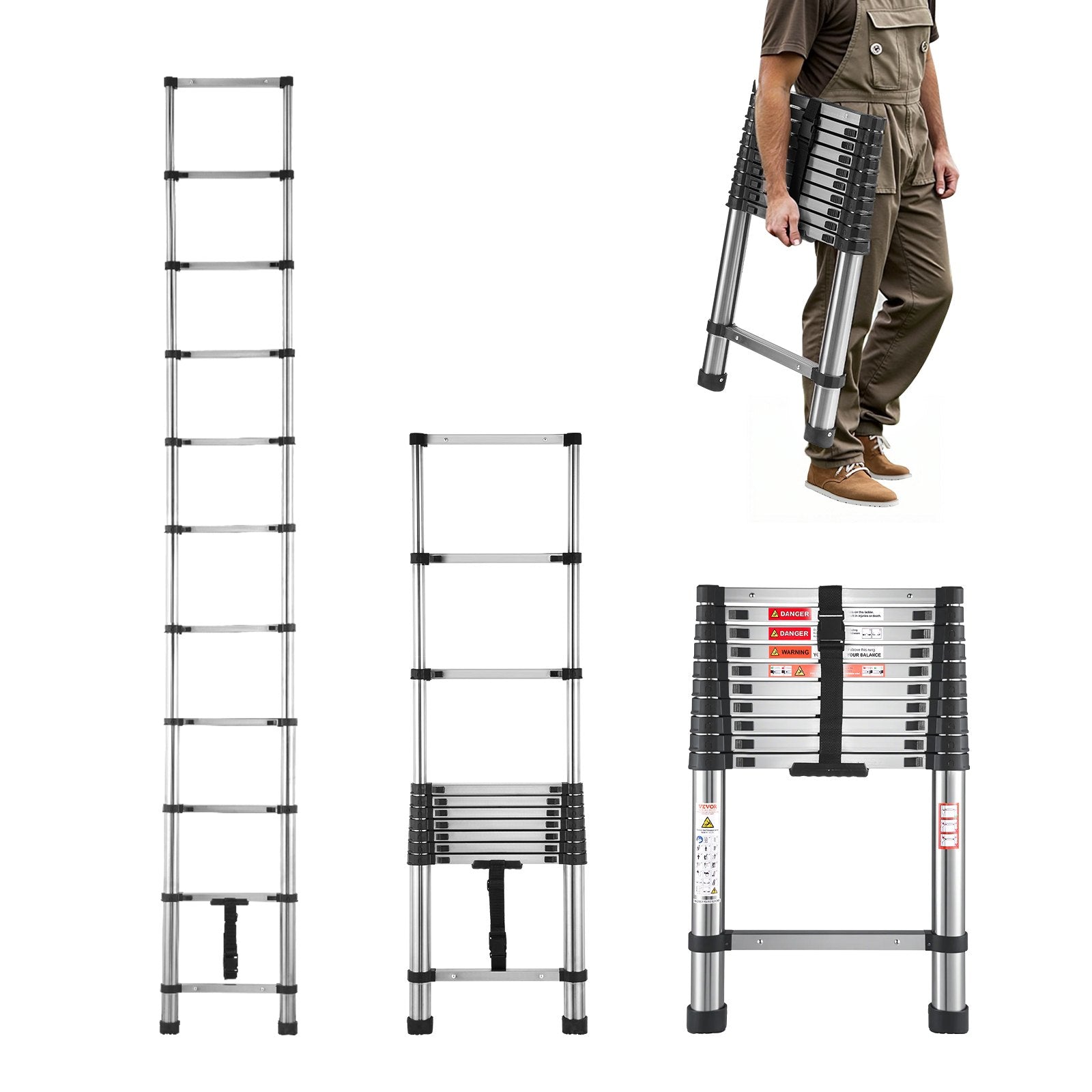 VEVOR Telescoping Ladder Stainless Steel Extension Step 10.5ft Portable Ladders