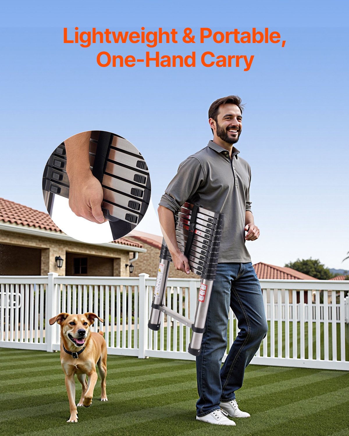 VEVOR Telescoping Ladder Stainless Steel Extension Step 12.5ft Portable Ladders