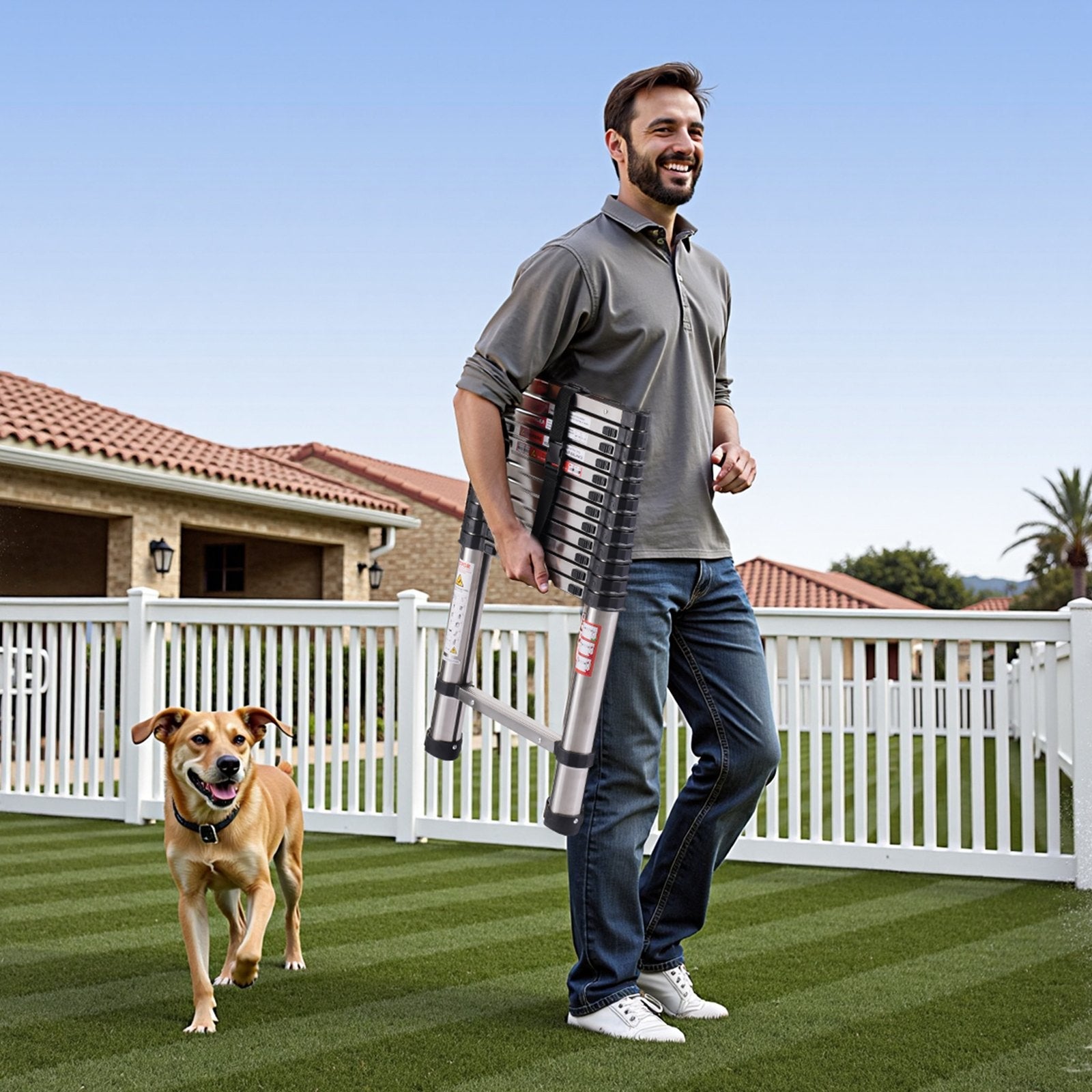 VEVOR Telescoping Ladder Stainless Steel Extension Step 12.5ft Portable Ladders