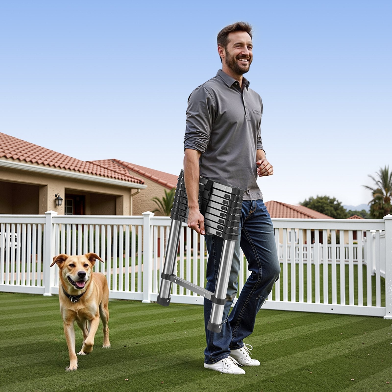 VEVOR Telescoping Ladder Stainless Steel Extension Step 8.5ft Portable Ladders