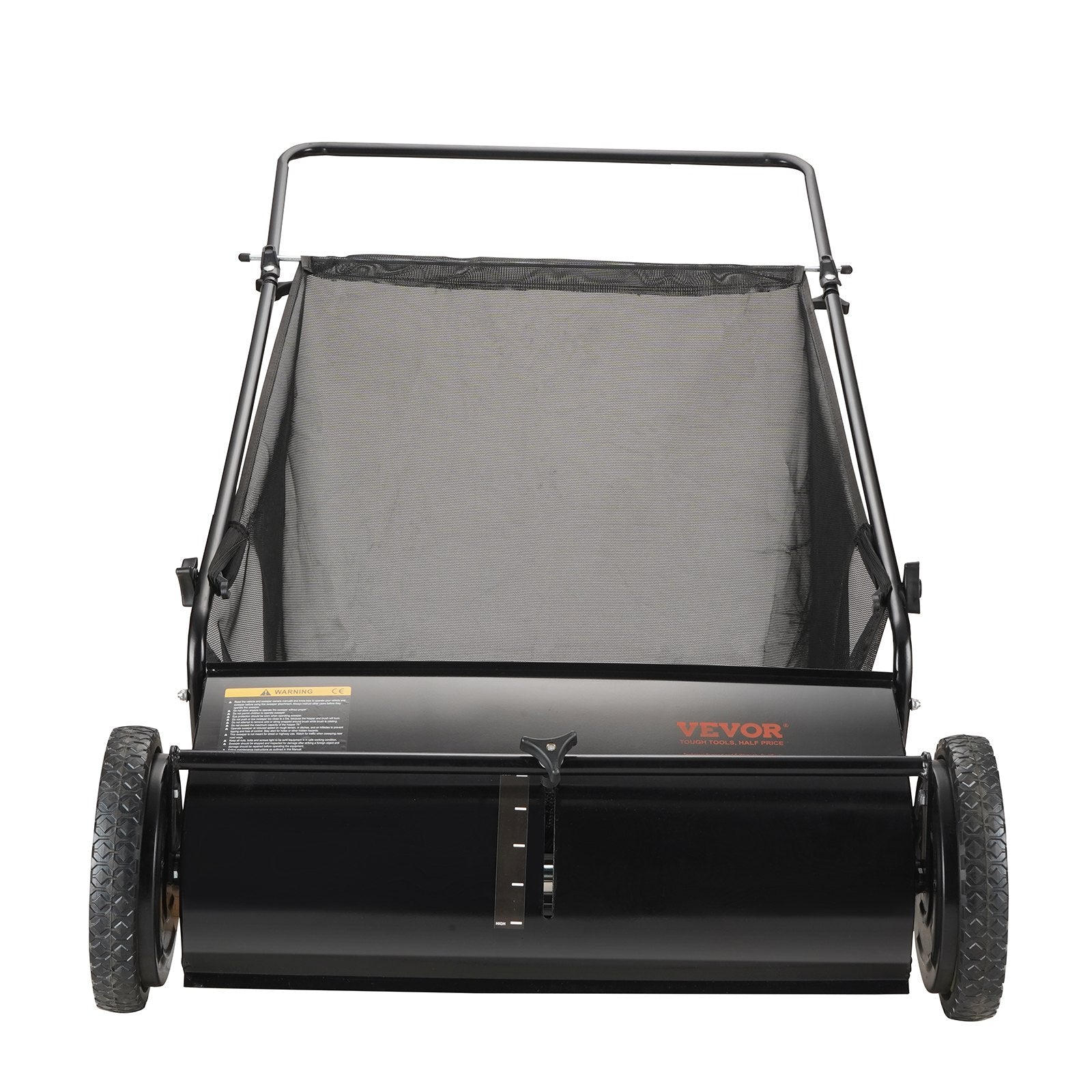 VEVOR Push Lawn Sweeper, 26-inch Leaf & Grass Collector, Strong Rubber Wheels & Heavy Duty Thickened Steel, Durable to Use with Large Capacity 7 cu. ft. Mesh Collection Hopper Bag, 4 Spinning Brushes