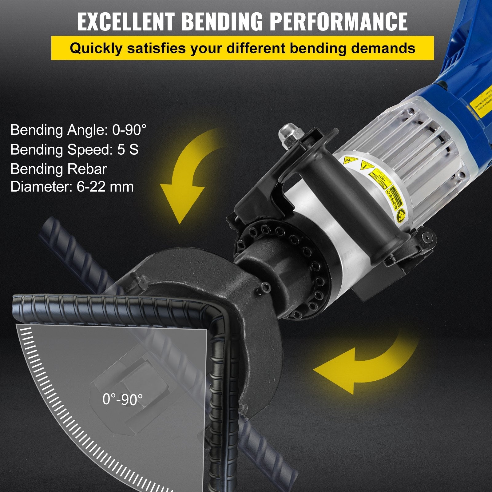 VEVOR Hand Held Rebar Bender, 1200W, Electric Rebar Bender, 22 mm Max Rebar Diameter, Portable Hydraulic Electric Rebar Steel Bender, Bending Machine For Bending Rebar, Steel Bar, Steel Rod
