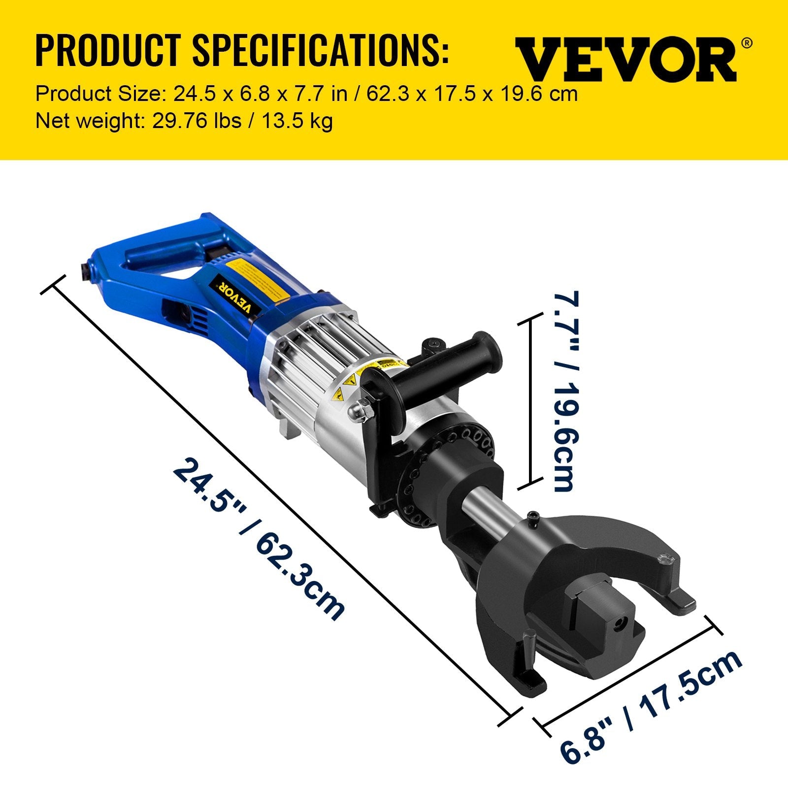 VEVOR Hand Held Rebar Bender, 1200W, Electric Rebar Bender, 22 mm Max Rebar Diameter, Portable Hydraulic Electric Rebar Steel Bender, Bending Machine For Bending Rebar, Steel Bar, Steel Rod