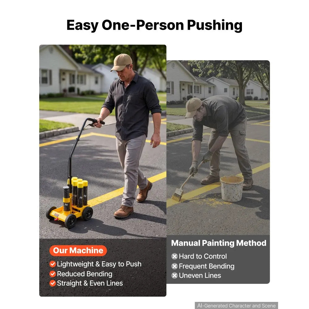 6-Can Striping Line Marking Machine with 4 Wheels – Adjustable 2–4" Parking Lot & Field Line Painter