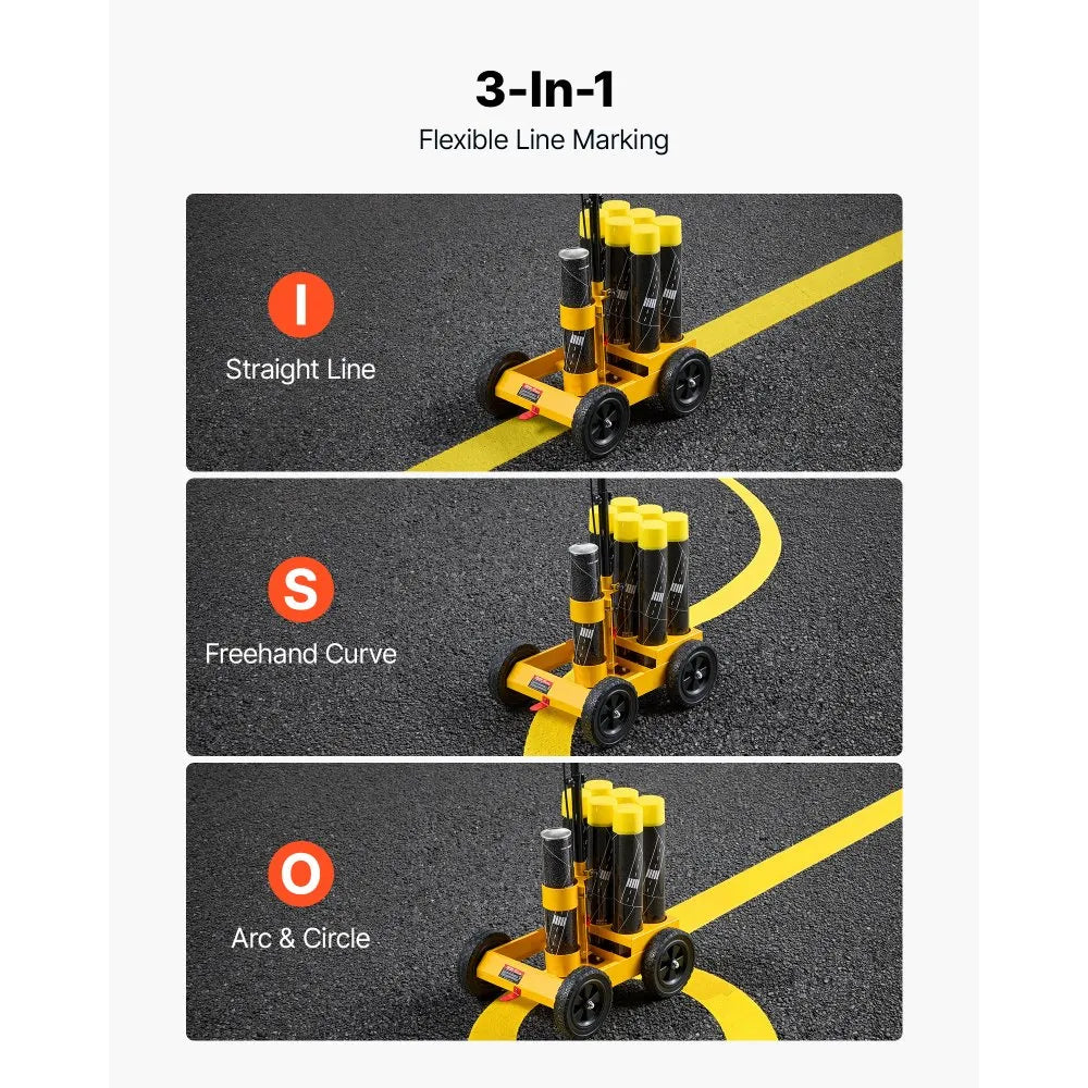 6-Can Striping Line Marking Machine with 4 Wheels – Adjustable 2–4" Parking Lot & Field Line Painter