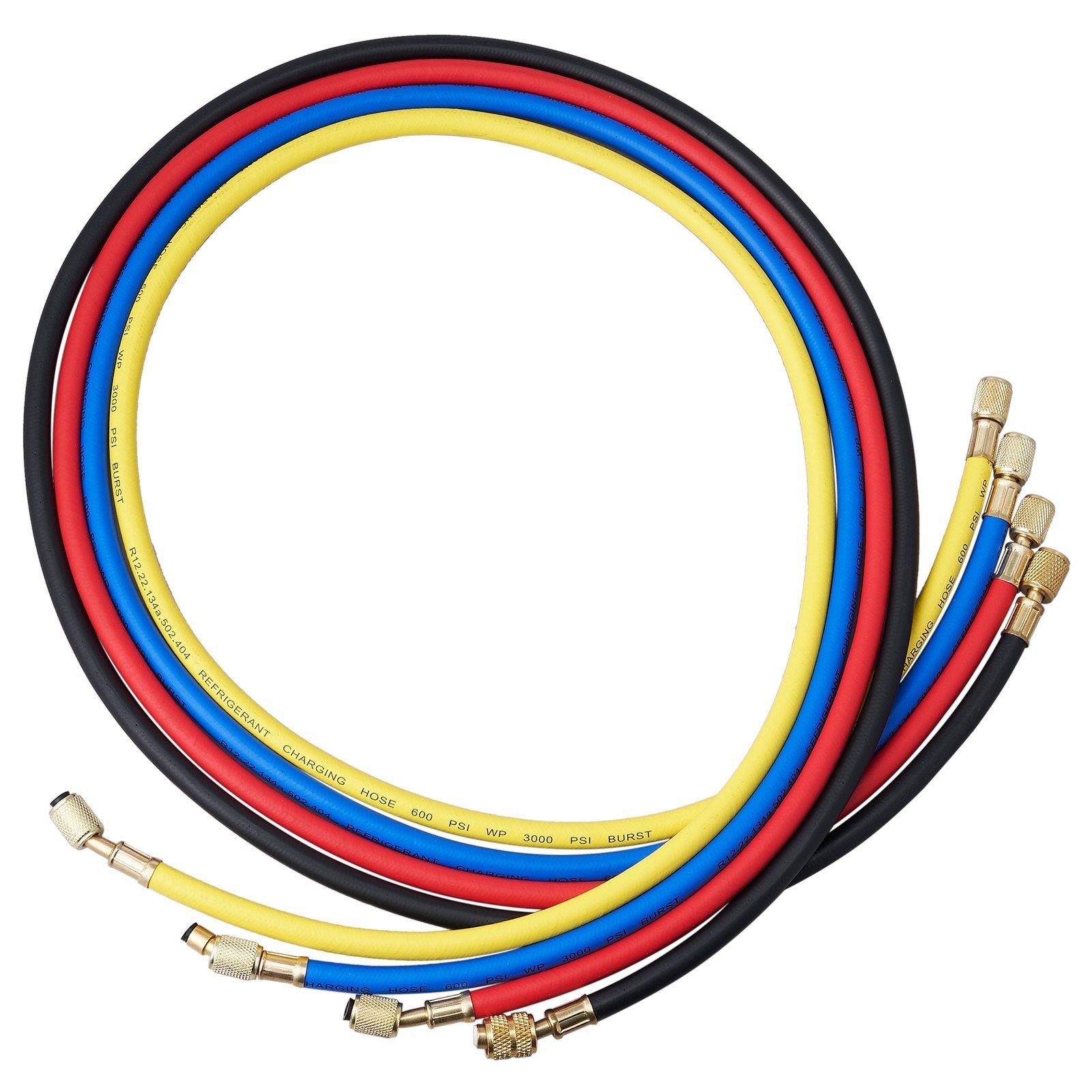 VEVOR 4 Way AC Gauge - AC Manifold Gauge Set for R134A R22 R12 R502 Refrigerant, Freon Gauges with 5ft Hoses, Couplers, Can Tap Works on Car Auto Freon Charging and Evacuation