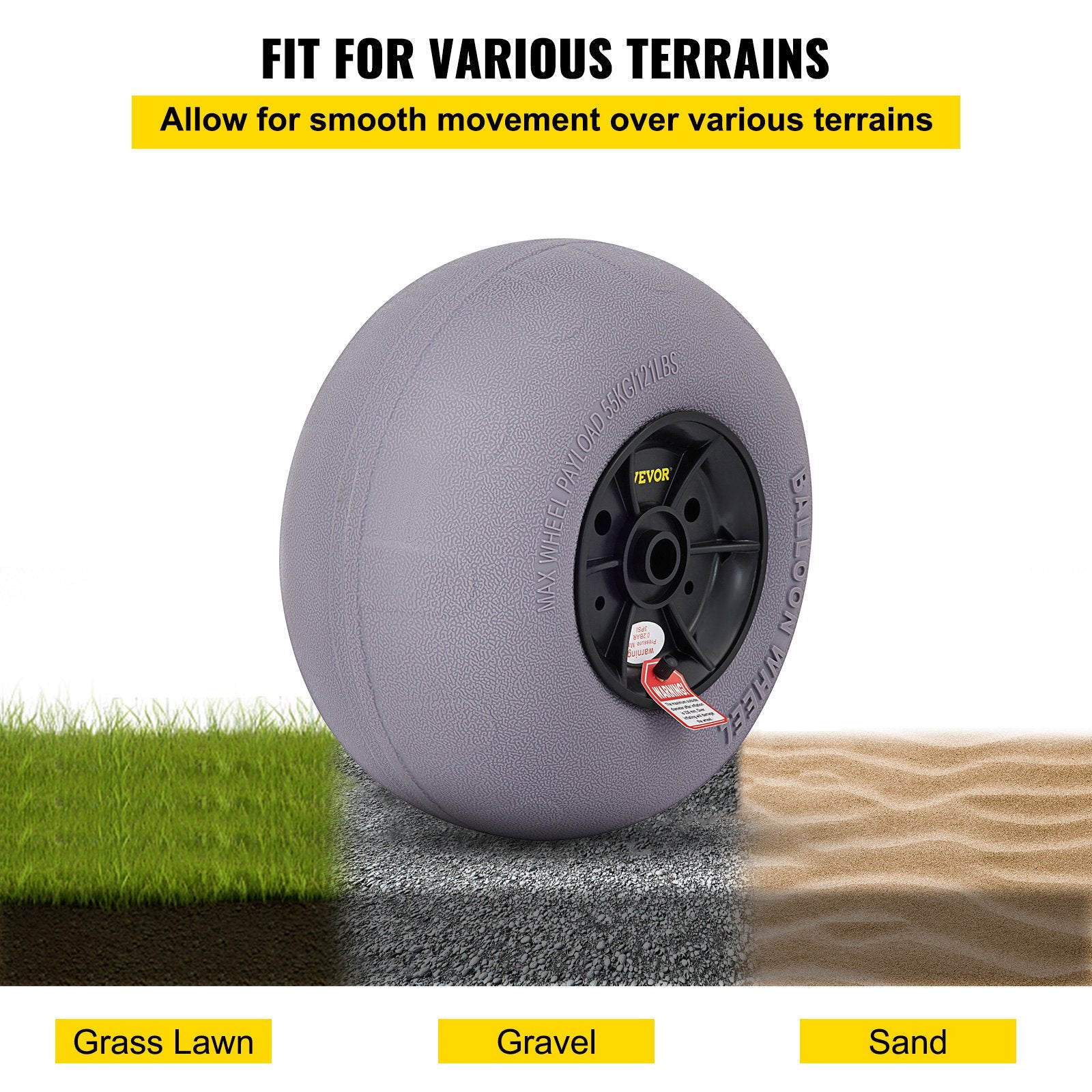 VEVOR Beach Balloon Wheels, 13" Replacement Sand Tires, TPU Cart Tires for Kayak Dolly, Canoe Cart and Buggy w/ Free Air Pump, 2-Pack