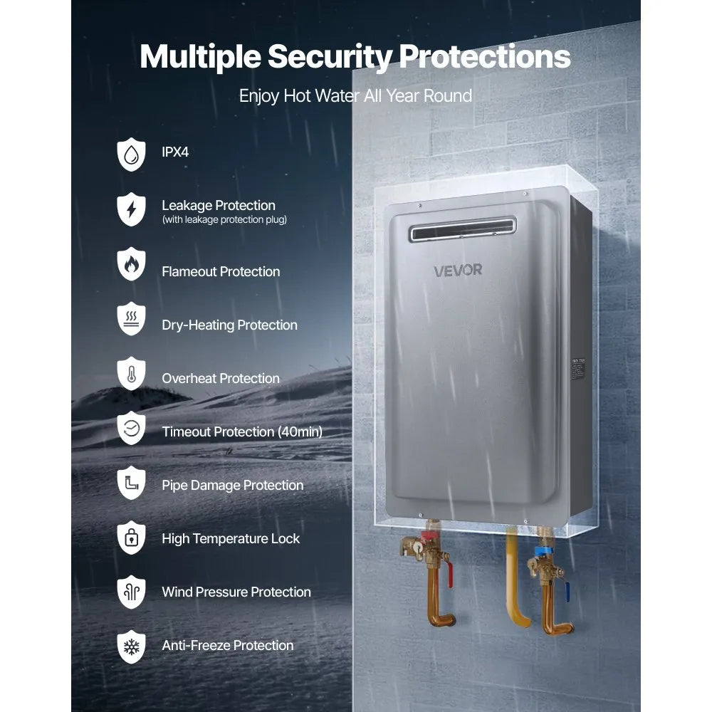 VEVOR Gas Tankless Water Heater 8Gal 191000 BTU Smart Temp Control