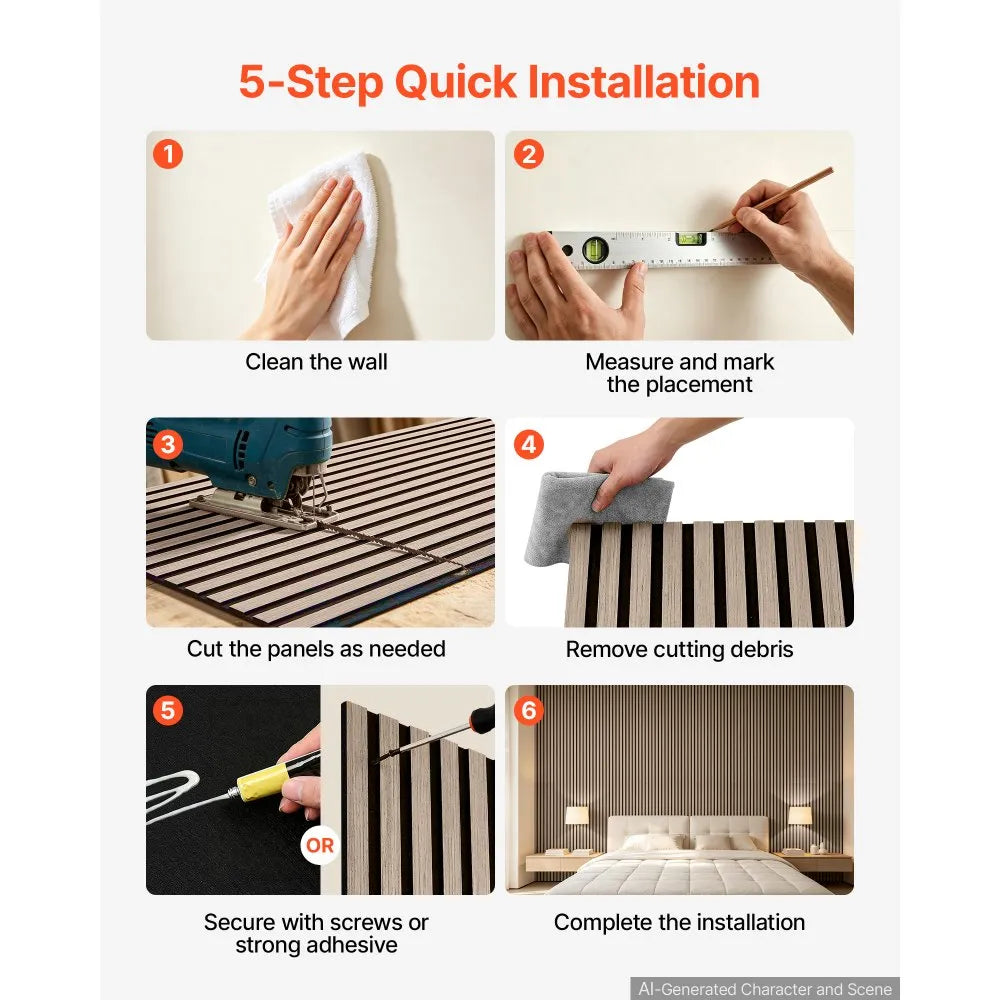Wood Acoustic Slat Wall Panels – 8-Pack, 47.2" x 23.6"