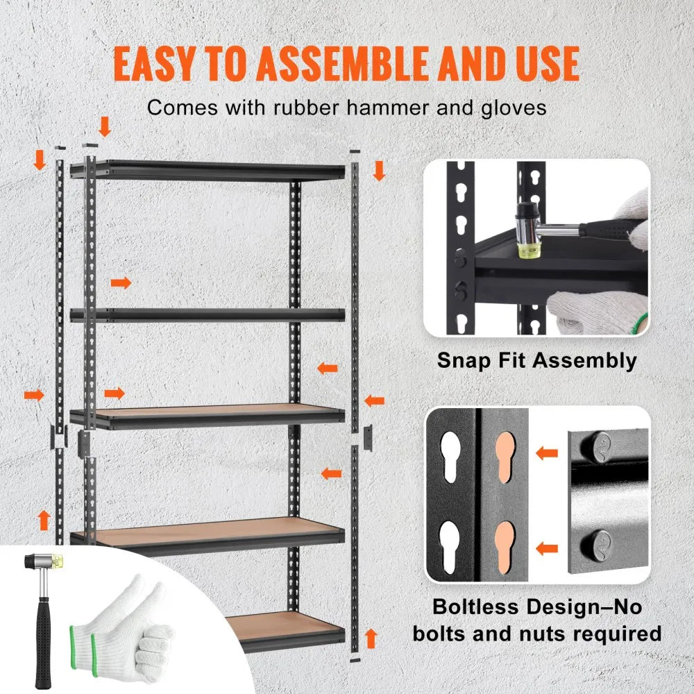 VEVOR Storage Shelving Unit, 5-Tier Adjustable, 2000 lbs Capacity, Heavy Duty Garage Shelves Metal Organizer Utility Rack, Black, 18" D x 48" W x 72" H for Kitchen Pantry Basement Bathroom Laundry
