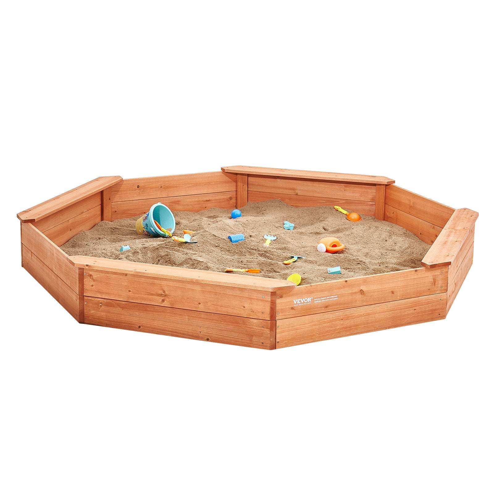 VEVOR Wooden Sandbox with Cover Octagonal Sand Box Sand Pit Outdoor Ages 3-12