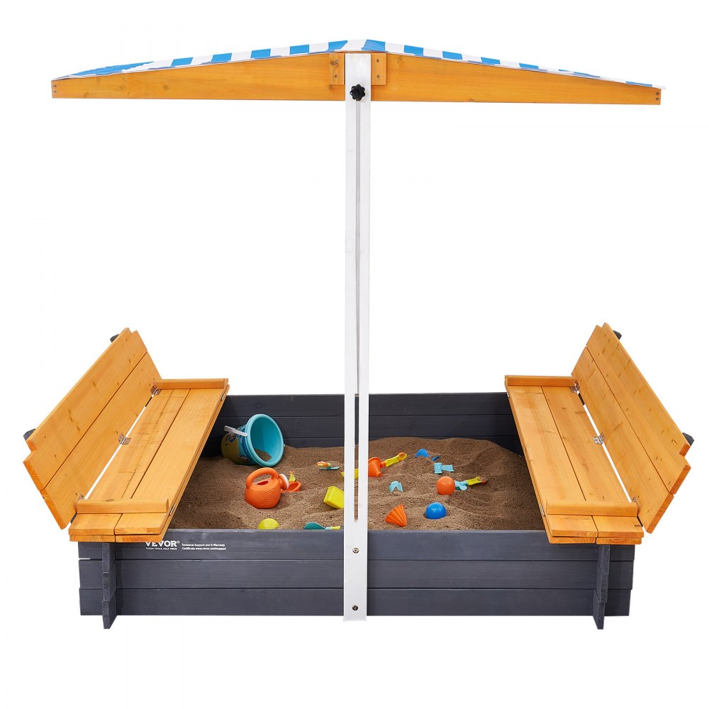 VEVOR Wooden Sandbox with Canopy Sand Box Sand Pit Outdoor Backyard Ages 3-12
