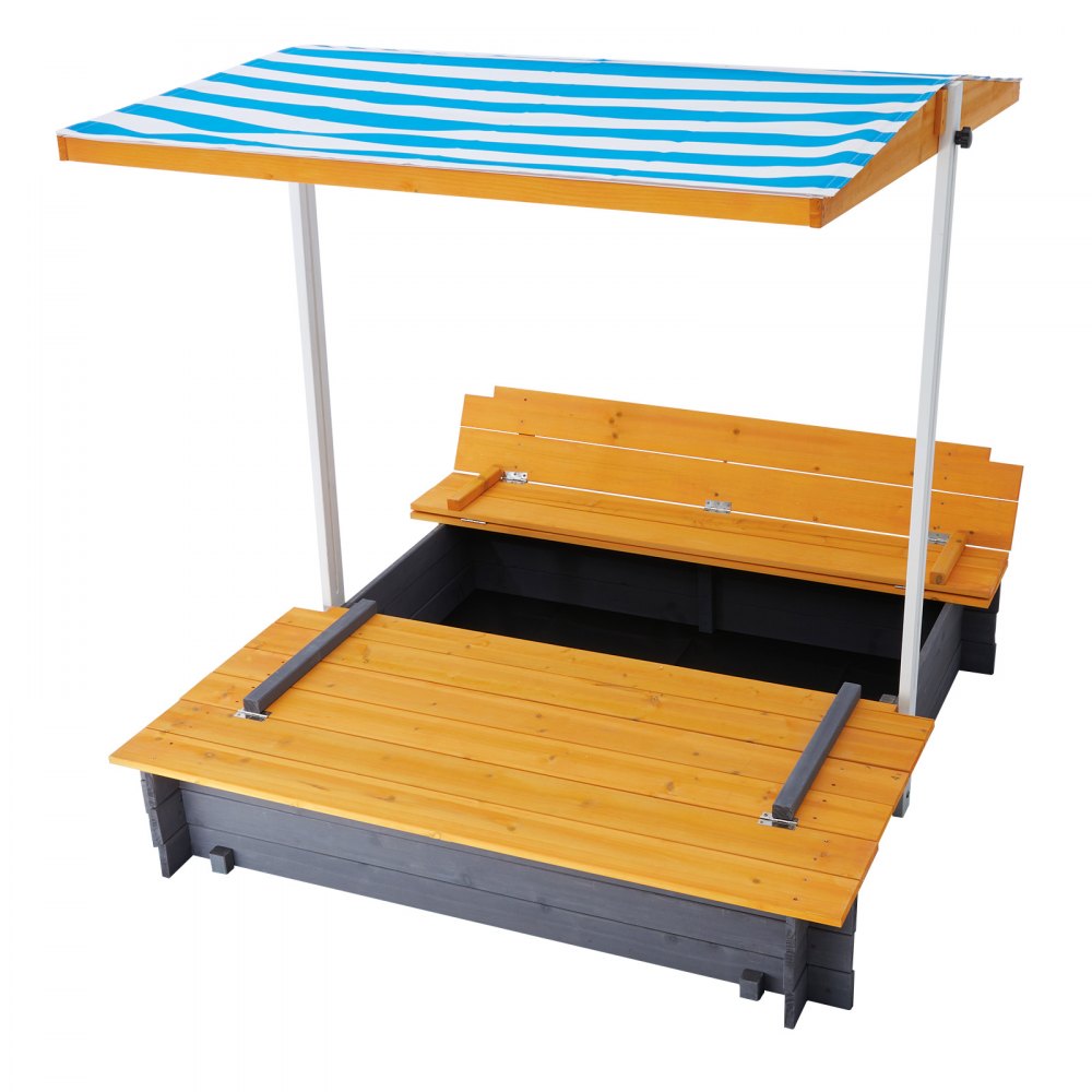 VEVOR Wooden Sandbox with Canopy Sand Box Sand Pit Outdoor Backyard Ages 3-12
