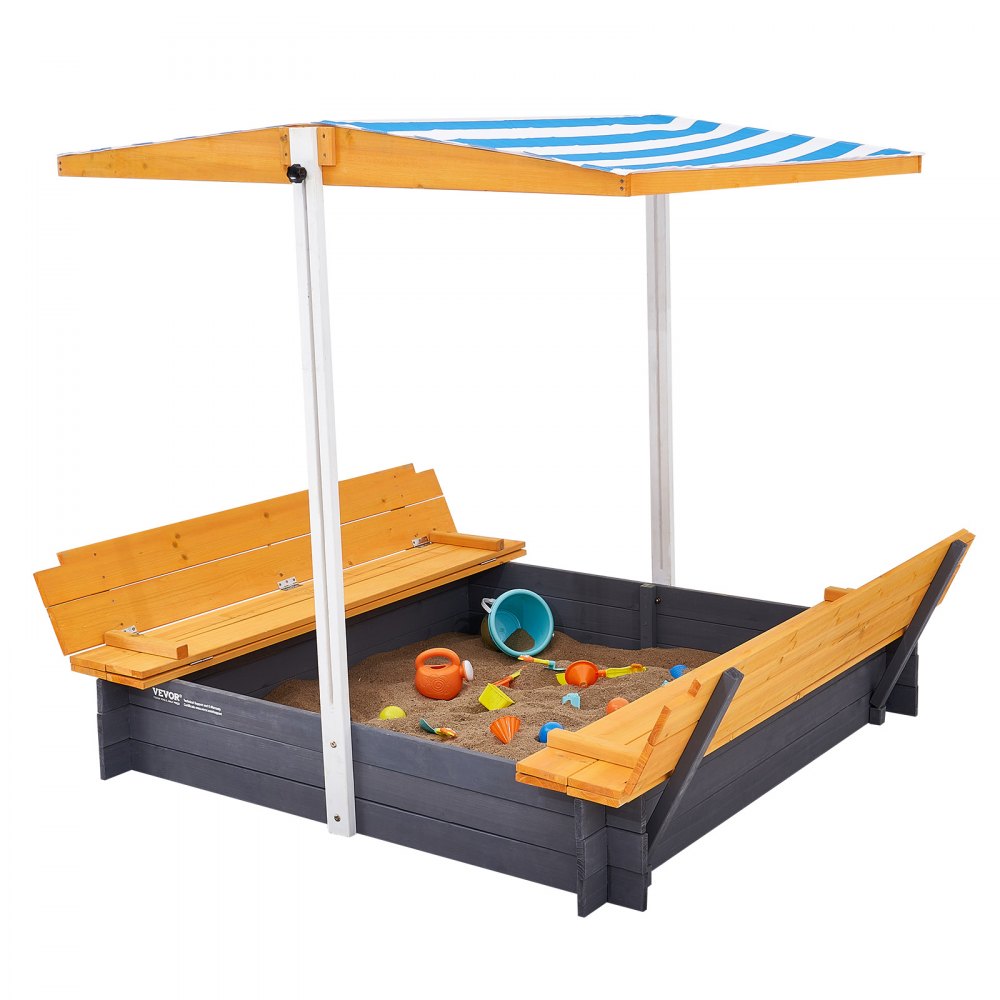 VEVOR Wooden Sandbox with Canopy Sand Box Sand Pit Outdoor Backyard Ages 3-12